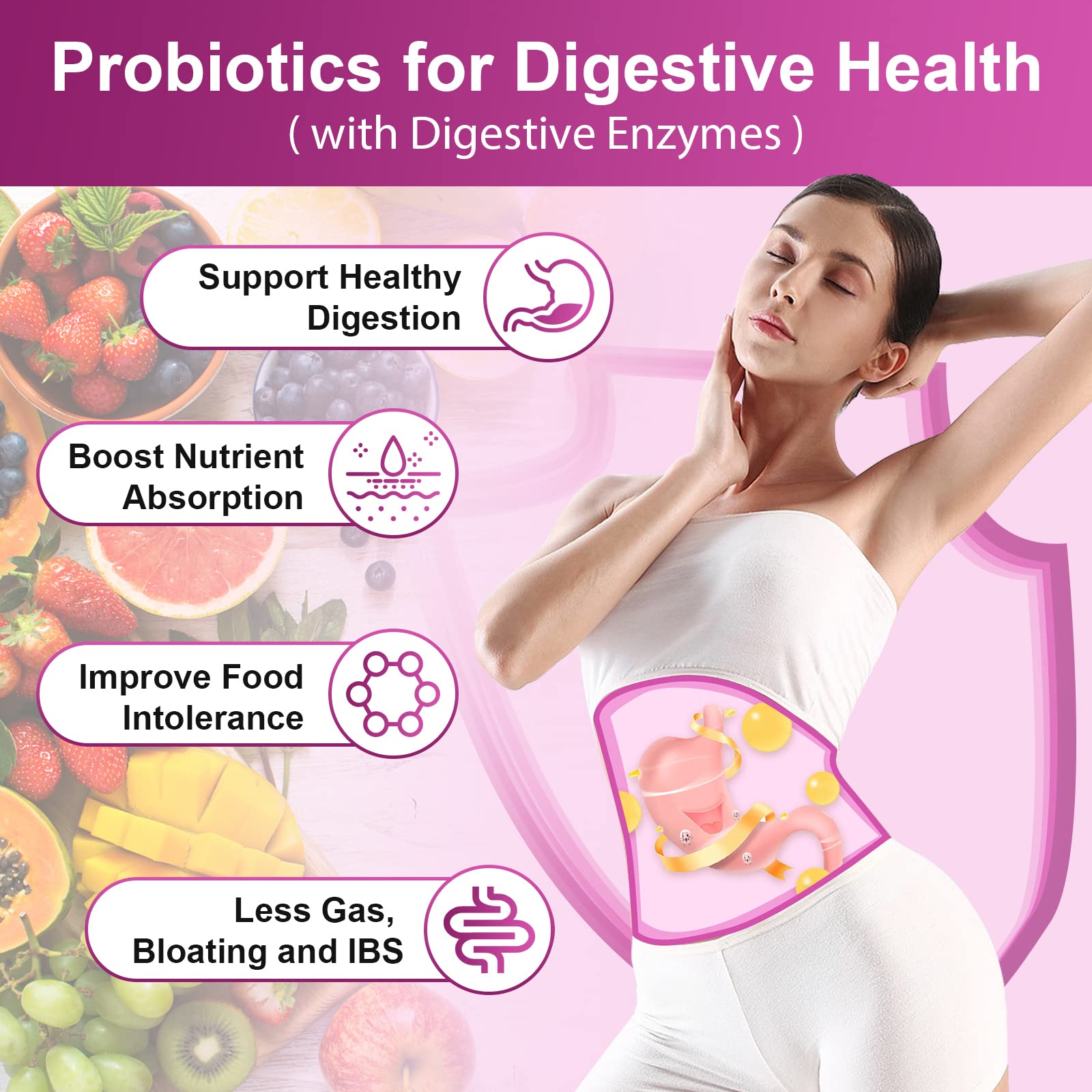 Probiotics for Women Digestive Health, 100 Billion CFUs Probiotic with Digestive Enzymes NATURE TARGET uk supplements