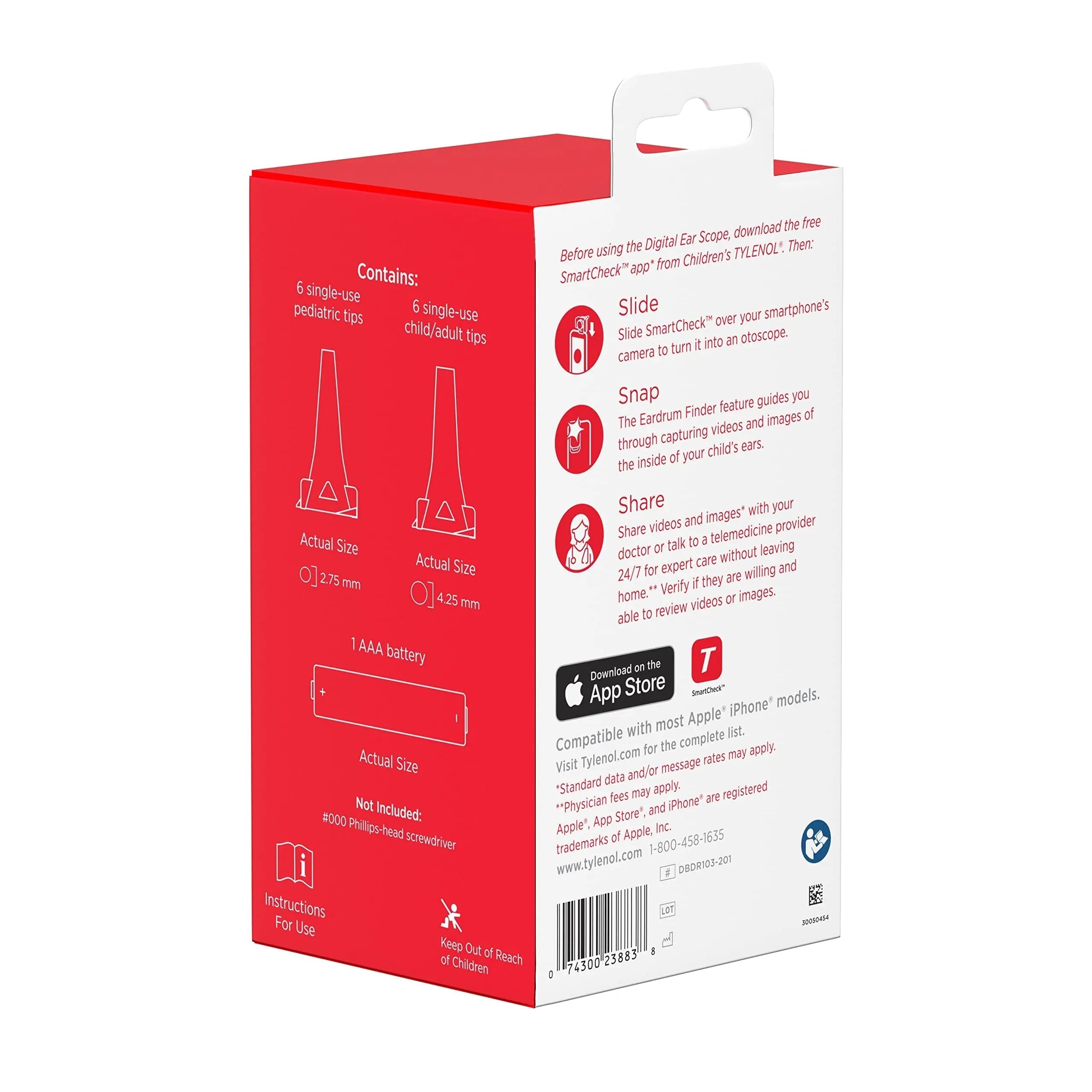 SmartCheck Digital Ear Scope from Children's Tylenol, Otoscope with Light, 1 Otoscope Clamp, 12 Specula Tips + Children's Tylenol Pain + Fever Medicine with Acetaminophen, 8 fl. oz Tylenol uk supplements