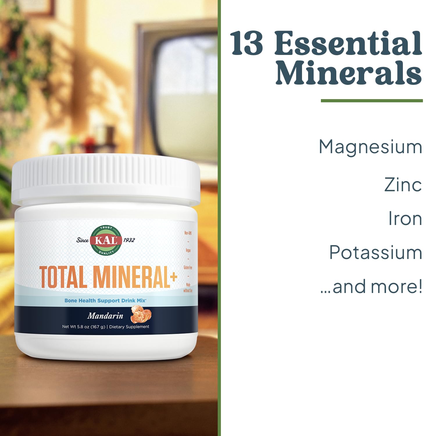 KAL Total Mineral+ Powder - Total Complex - Magnesium Glycinate, Zinc, Calcium and More - Bone Health & Whole Body Support Supplement - Vegan, Non-GMO, Gluten-Free 60-Day Guarantee - 30 Servings KAL uk supplements