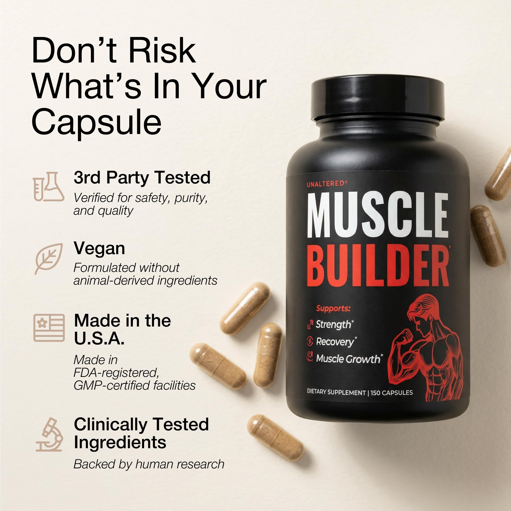 UNALTERED Anabolic Muscle Builder for Men - Growth, Size, Strength - Natural Muscle Building Supplement & Energy Booster - Tribulus Terrestris, Ginseng, Vitamin D3, Ashwagandha - 150 Capsules UNALTERED uk supplements
