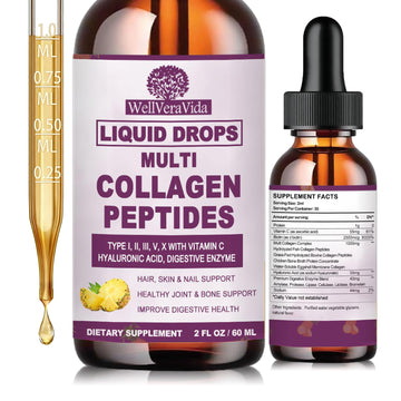 Multi Collagen Peptides Liquid Drops, 2oz – Types I, II, III, V, X, Hydrolyzed Collagen Complex for Hair, Skin, Nails, Bones & Joint Support | Collagen Supplement w. Hyaluronic Acid, Biotin, Vitamin C WellVeraVida uk supplements
