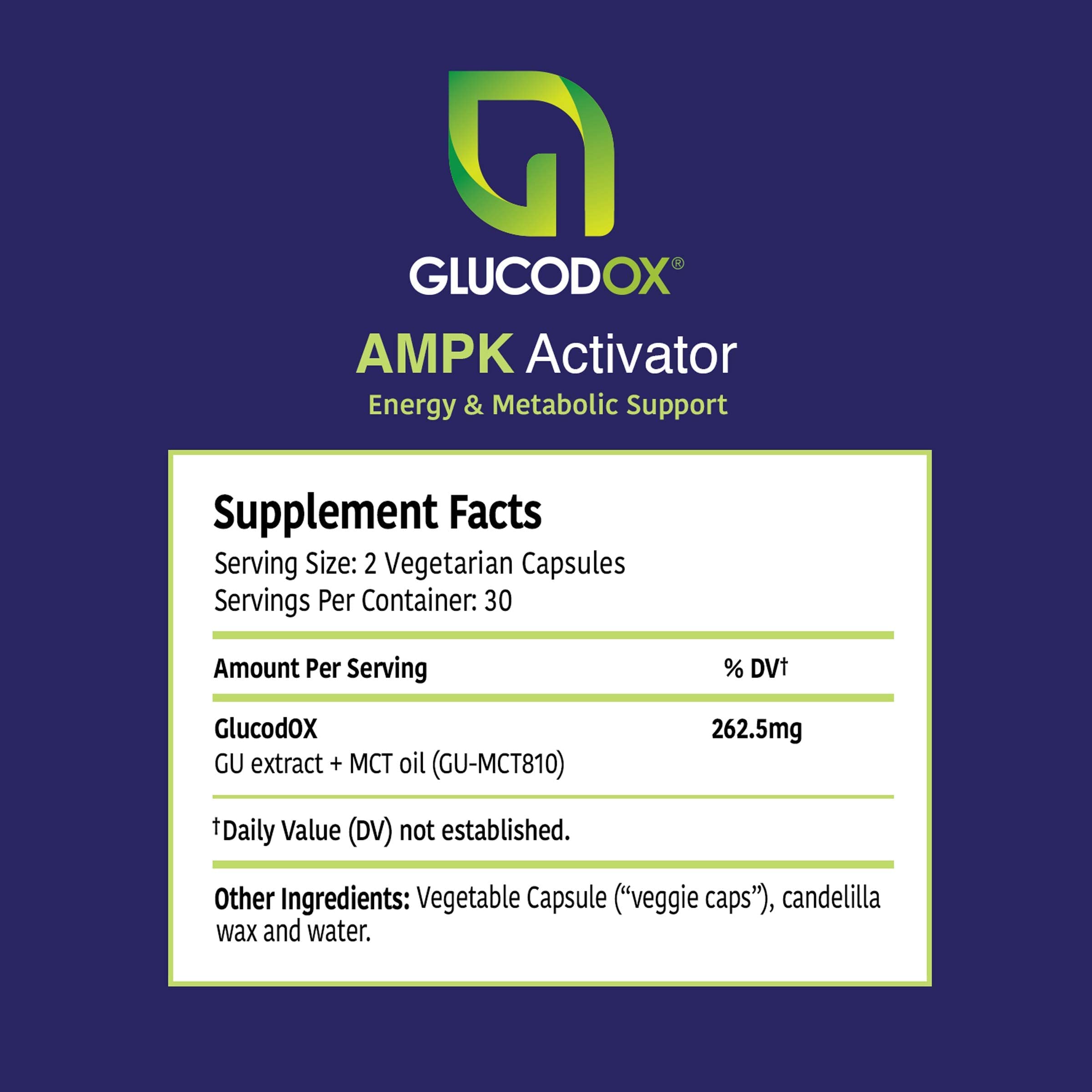 GlucodOX AMPK Activator Supplement – AMPK Enzyme, Metabolism Booster, Guggul Supplement for Body Management & Longevity – Vegan Metabolic Support - 30 Day Supply (60 Capsules) GlucodOX uk supplements