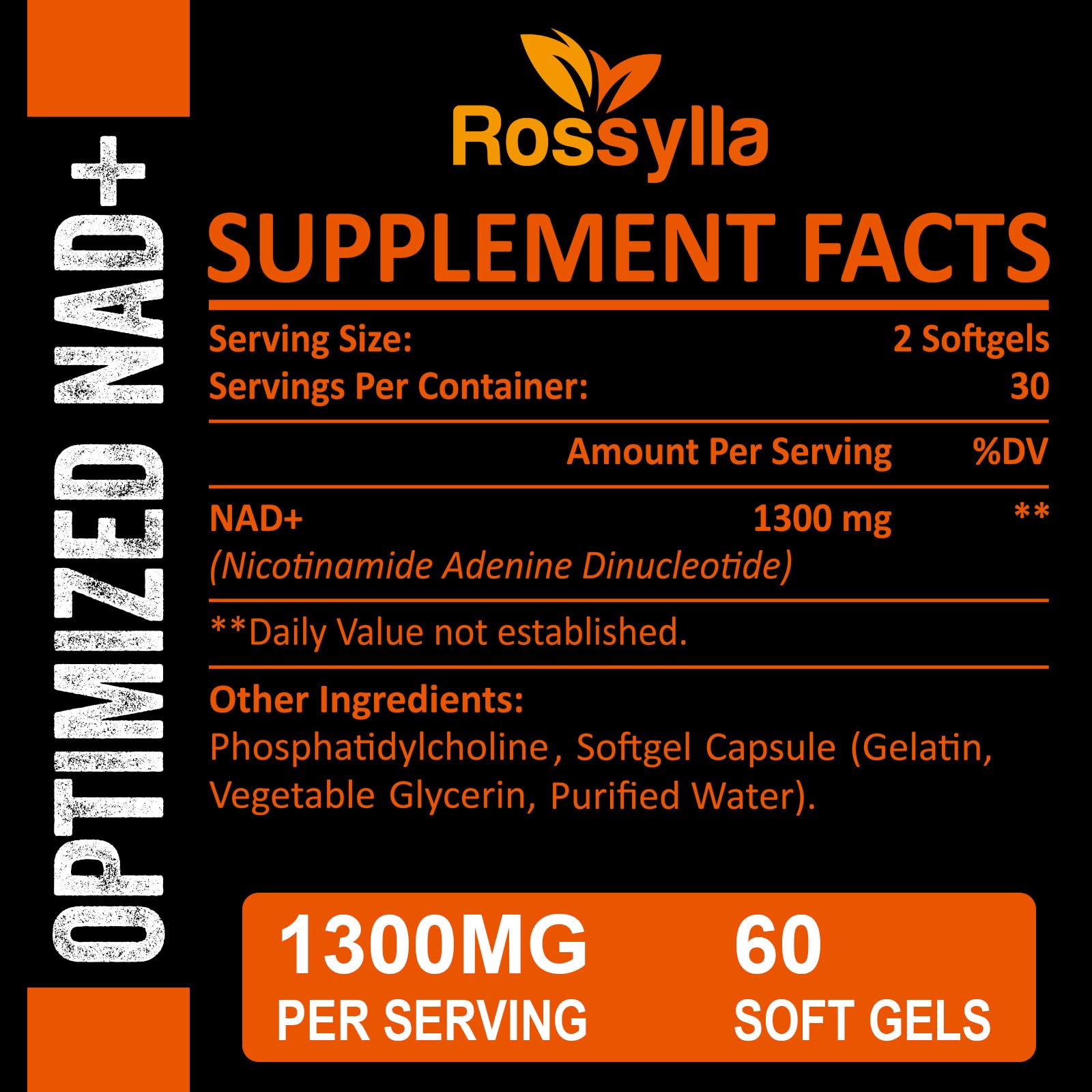 Rossylla 1300 MG Liposomal NAD+ Supplement | Highest Absorption | Purest NAD Supplemet to Boost NAD+ Effetively | Boosting NAD+ Supplement for Aging Defese, Cellular Energy, Longevity | 120 Count Rossylla uk supplements