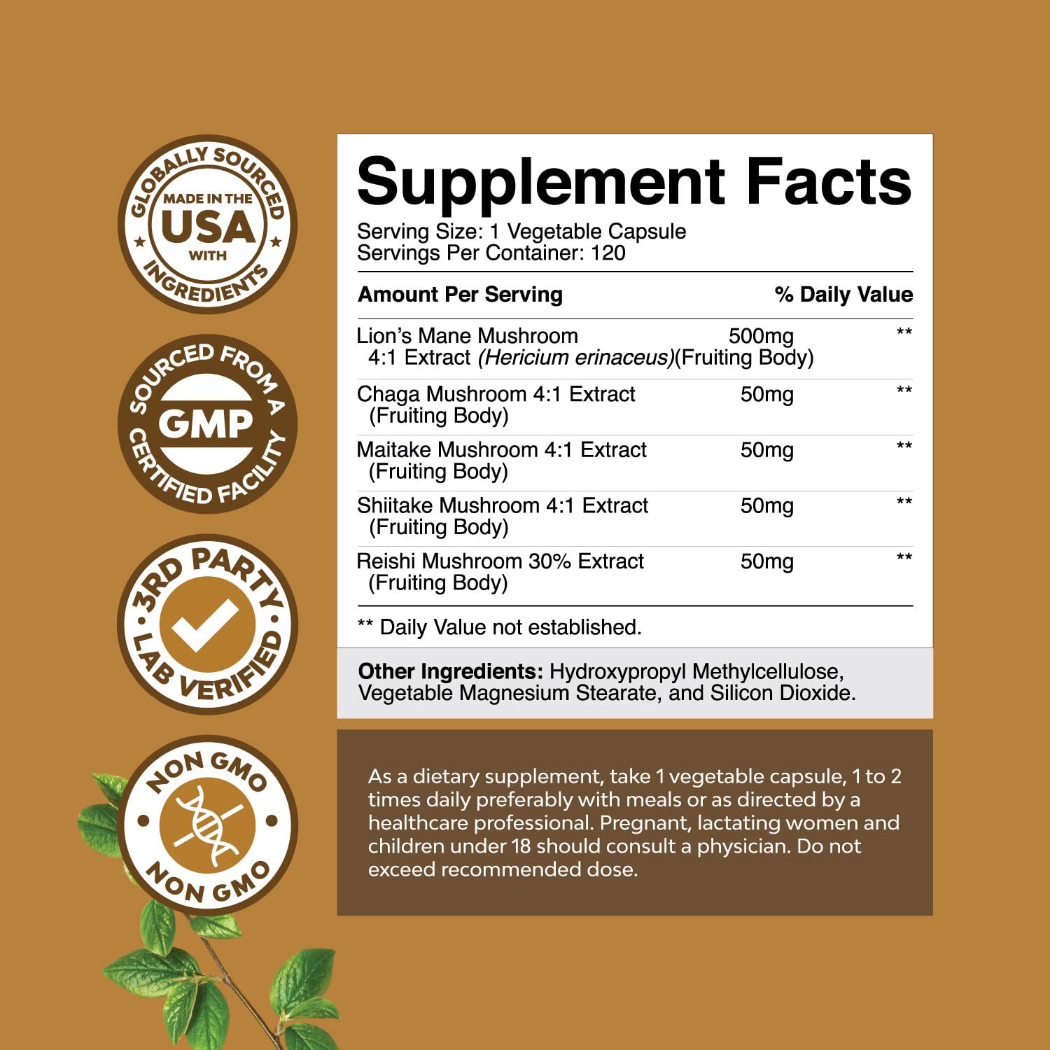 Advanced Lion's Mane Mushroom Supplement - Lions Mane Supplement Capsules with Reishi Chaga Maitake & Shiitake for Brain Health Memory Support & Focus - Nootropic for Mental Clarity - 120 Count Natures Craft uk supplements