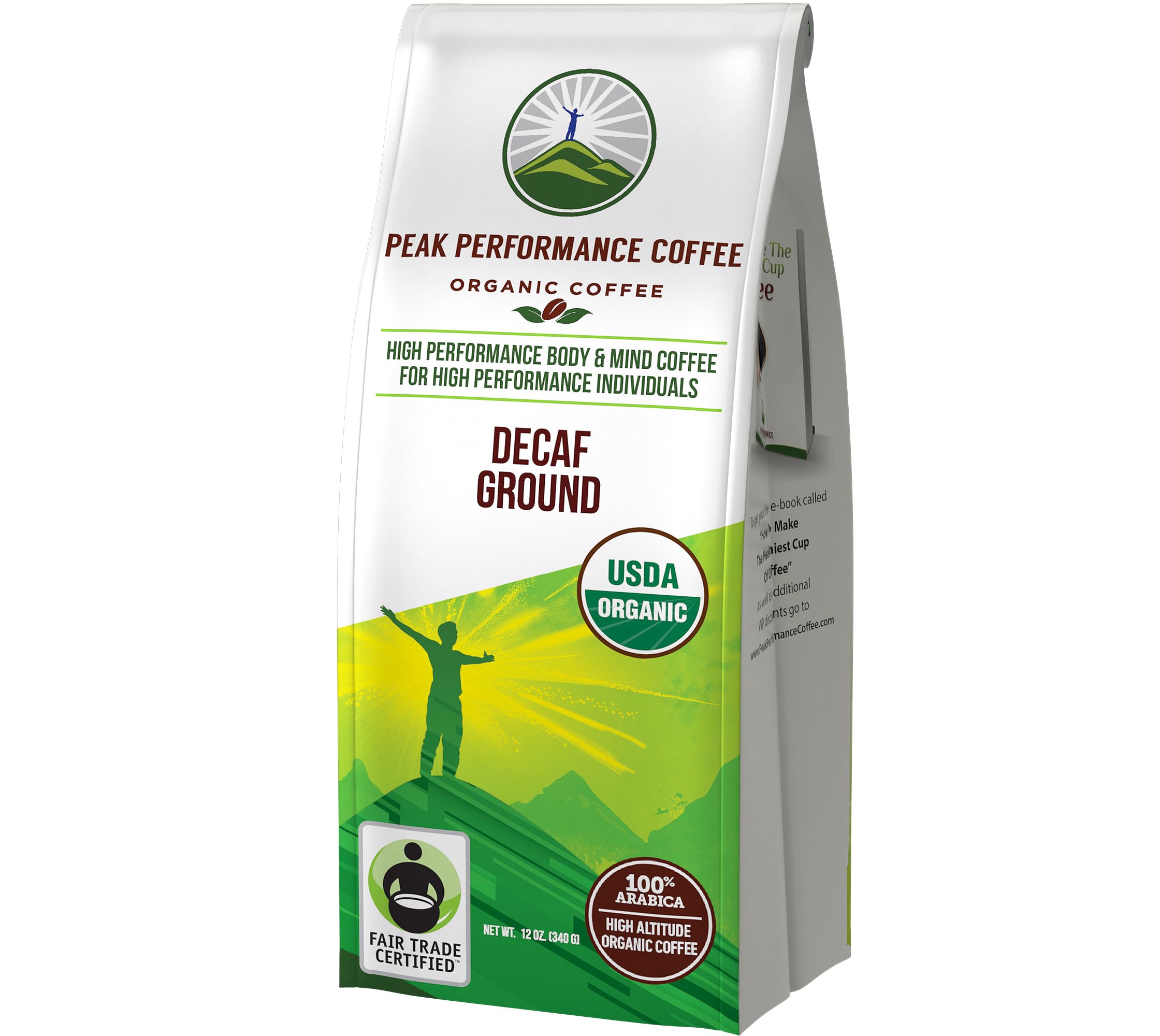 Peak Performance High Altitude Organic Decaf Coffee - Fair Trade, Low Acid, Non GMO, and Beans Full of Antioxidants - Medium Roast Smooth Tasting USDA Certified Organic Decaffeinated Ground 12 oz Peak Performance uk supplements