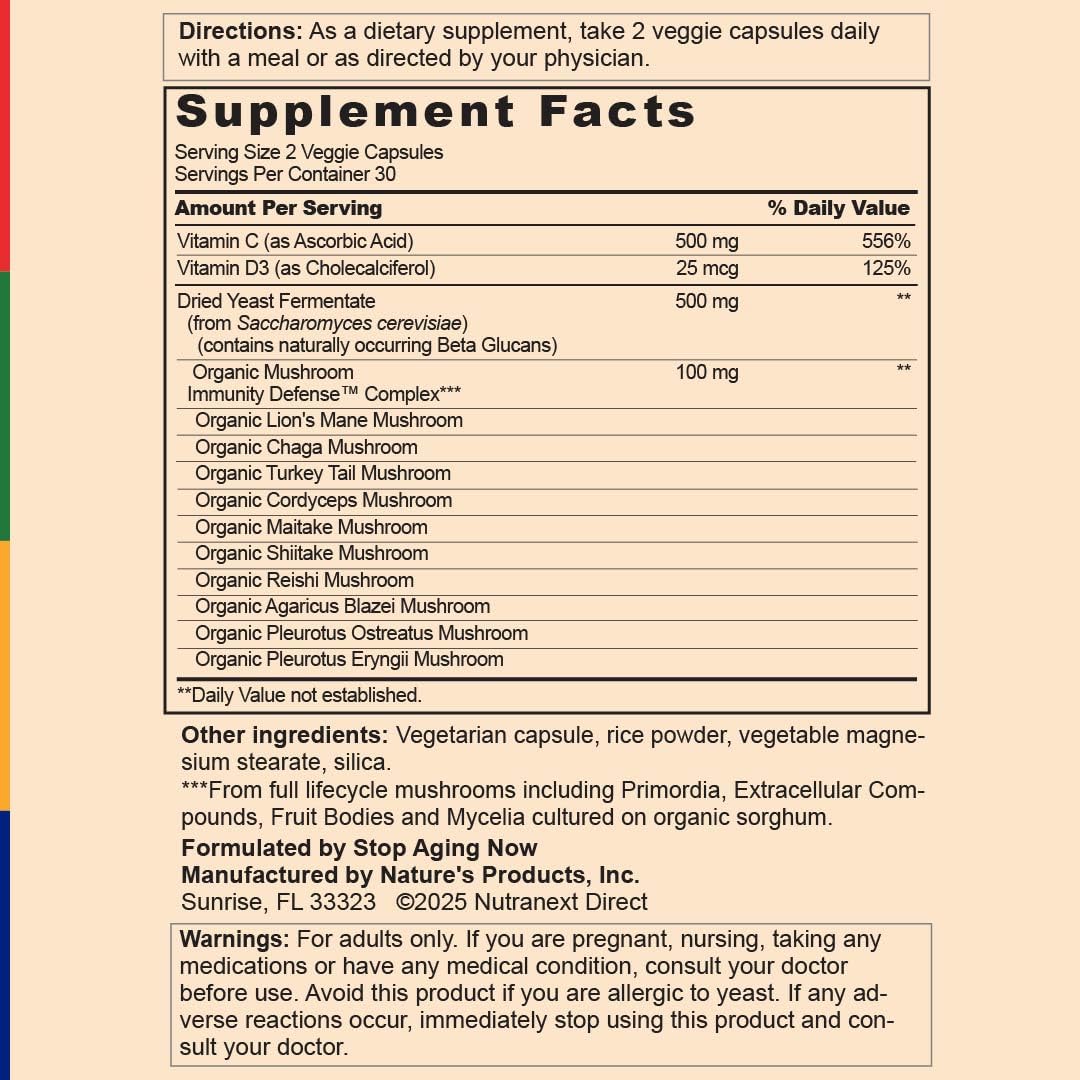 Stop Aging Now - Immune Support - with Vitamin C, Vitamin D3 and Mushroom Complex - 60 Vegetarian Capsules Stop Aging Now uk supplements