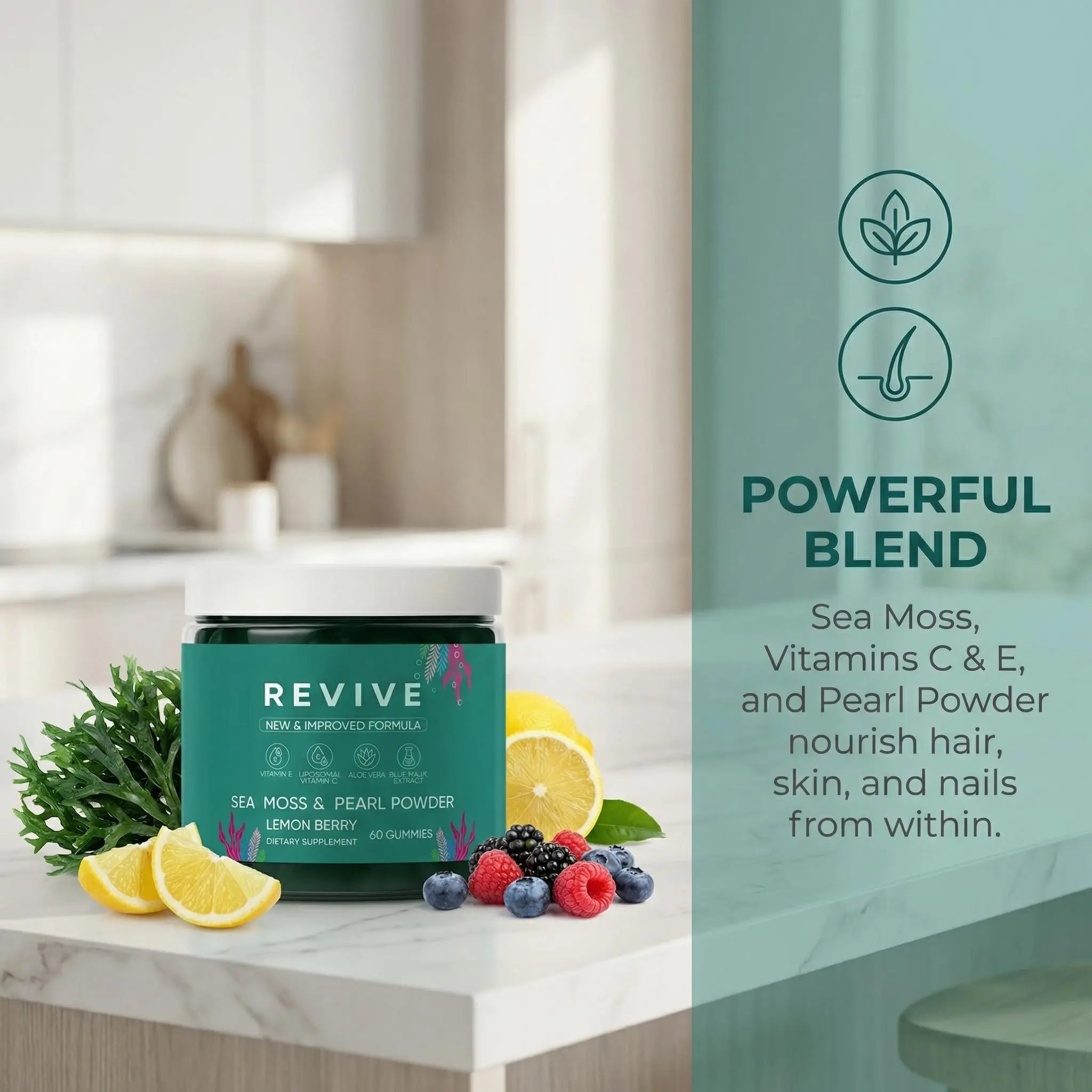 Balmbare Revive Gummies for Hair Loss - Sea Moss Gummies with Vitamin C, Vitamin E, Aloe Vera, Pearl Powder Supports Faster Hair Growth Rulinal uk supplements