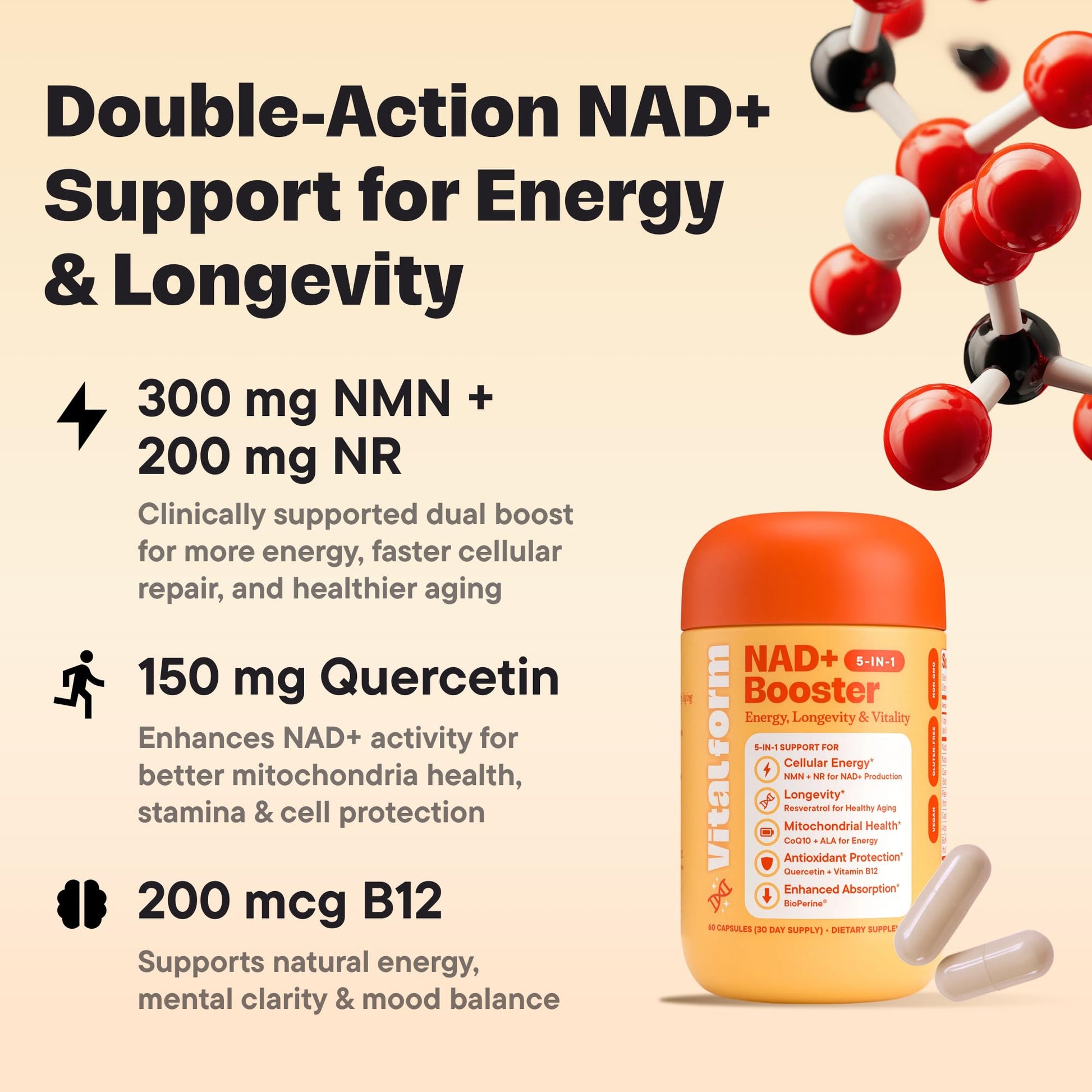 VitalForm NAD+ Supplement with NMN & Nicotinamide Riboside (NR) – Advanced Cellular Energy & Healthy Aging Complex – with Resveratrol, CoQ10, Quercetin & BioPerine – 60 Vegan Capsules VitalForm uk supplements
