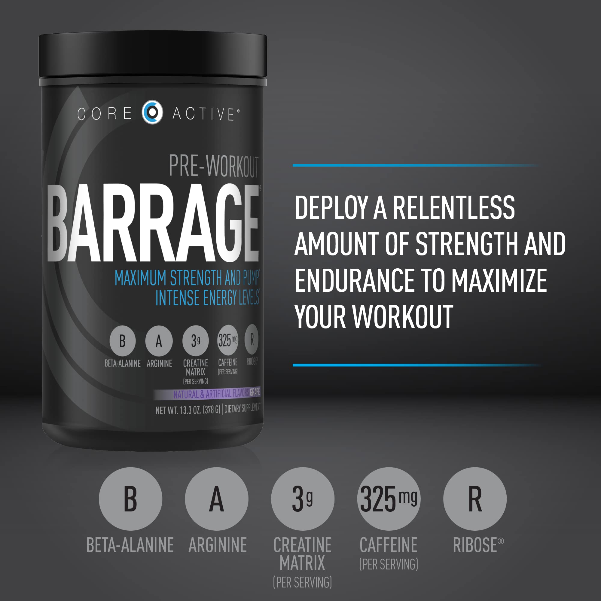 (CORE)ACTIVE Barrage Pre Workout Powder - Preworkout for Women & Men, Creatine (CORE)ACTIVE uk supplements