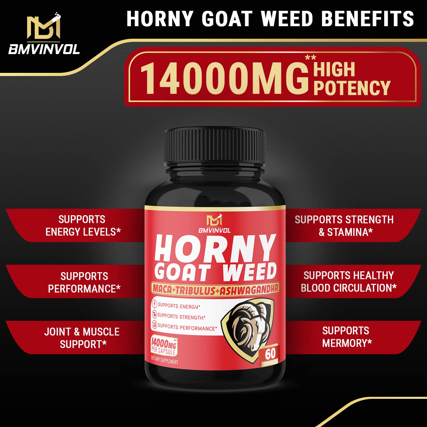 BMVINVOL Horny Goat Weed Capsules, Boost Energy,14000mg Herbal BMVINVOL uk supplements