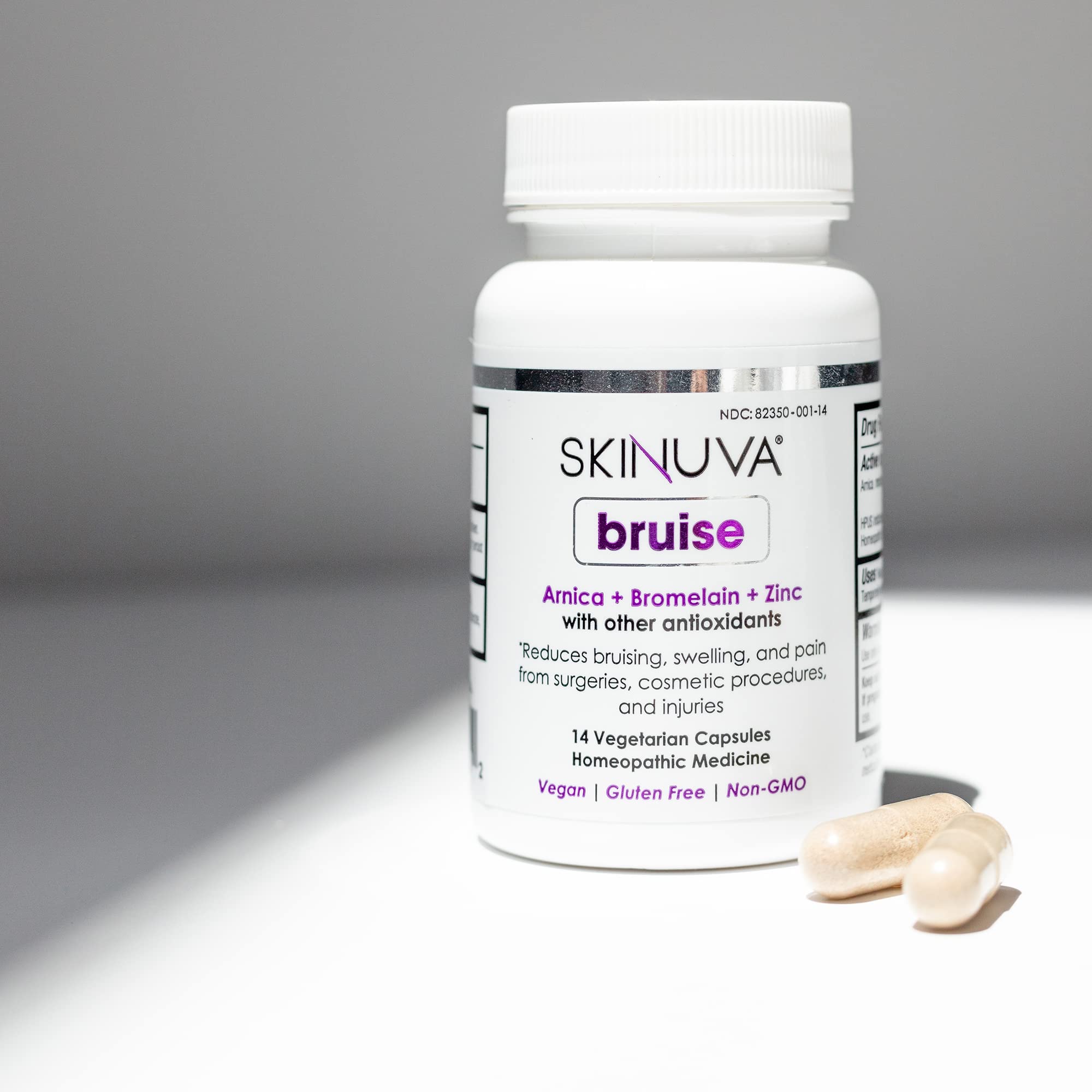 Skinuva® Bruise - Supplement for Bruising and Swelling - A Homeopathic Bruise Remedy Formulated with Arnica, Bromelain & Zinc - 14 Capsules (7-Day Treatment) Skinuva uk supplements