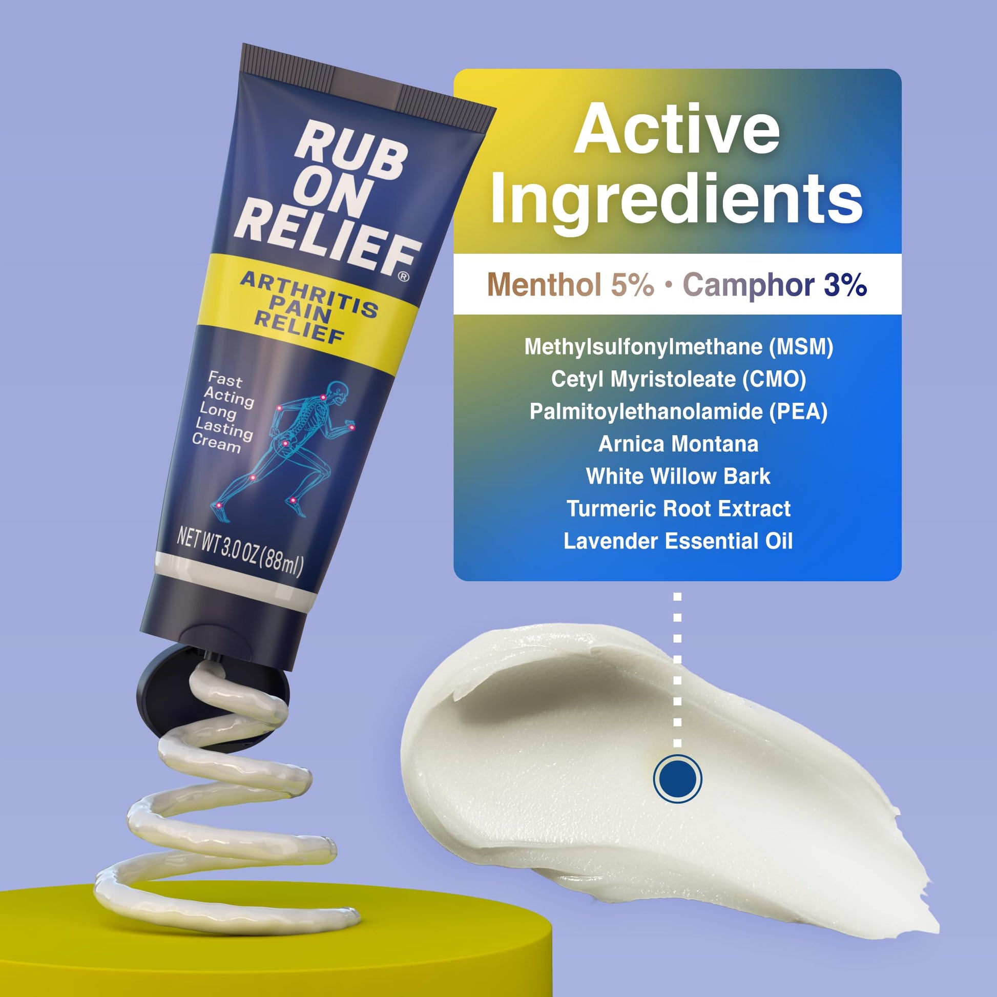 RUB ON RELIEF Arthritis Pain Relief Cream – 10-in-1 Non-Greasy Joints Pain Cream for Knees, Back, Neck, Hands, & Muscle Aches with Menthol, Camphor, Arnica, MSM & Turmeric Up to 8 Hours, 3oz (3 Pack) RUB ON RELIEF uk supplements