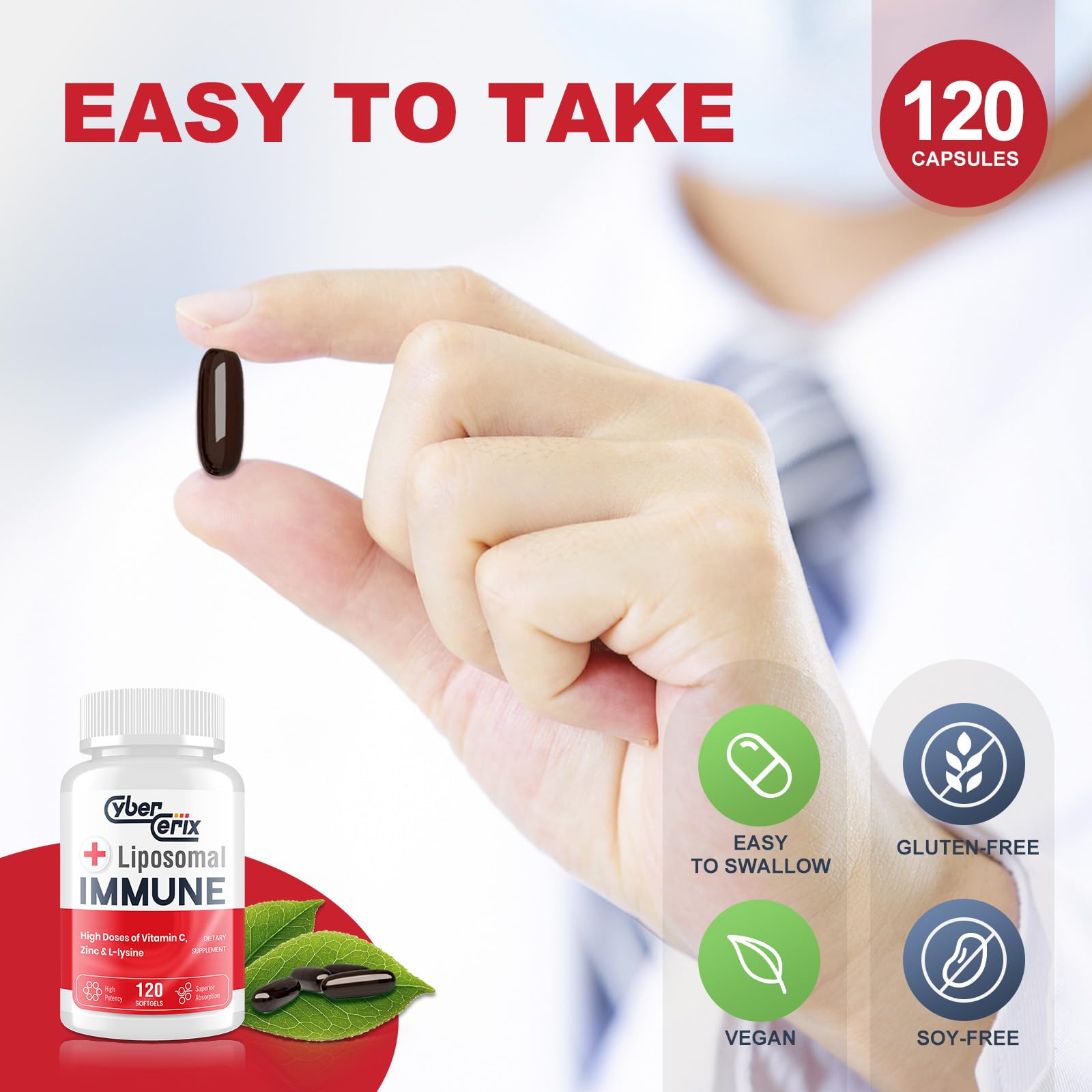 CyberCerix Advanced Liposomal Immune Supplement, Complex with L-Lysine 1,500mg, Vitamins, Minerals & Herbal Extracts, Comprehensive Daily Wellness Blend for Men & Women - 120 Capsules CyberCerix uk supplements