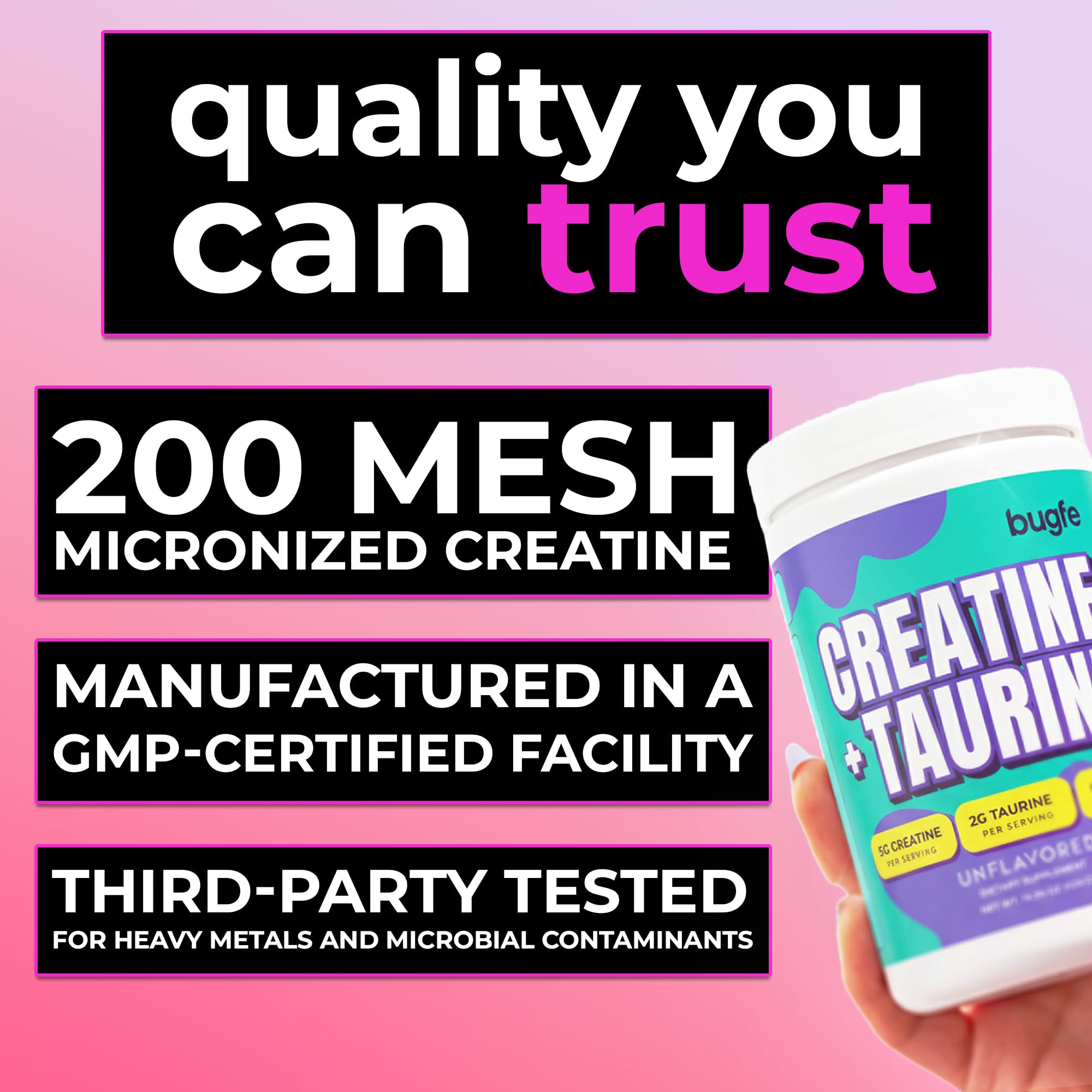 Creatine with Taurine for Women & Men - Unflavored Micronized Creatine Monohydrate Plus Taurine Powder to Support Muscle Strength, Recovery & Brain Health (60 Servings) Bugfe uk supplements