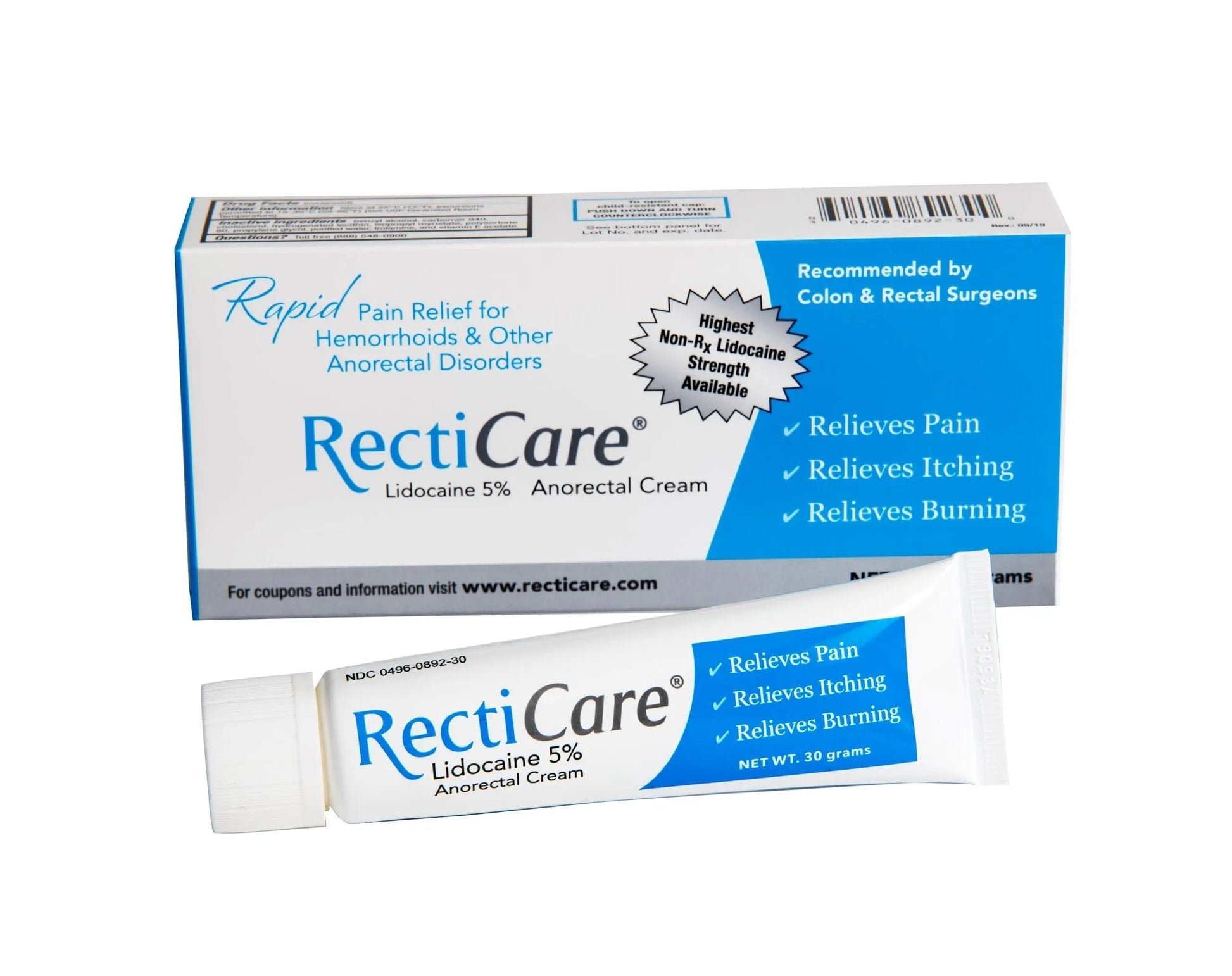 Recticare Anorectal Lidocaine 5% Cream: Topical Numbing Cream for Treatment of Hemorrhoids & Other Anorectal Disorders - 30g Tube Recticare uk supplements