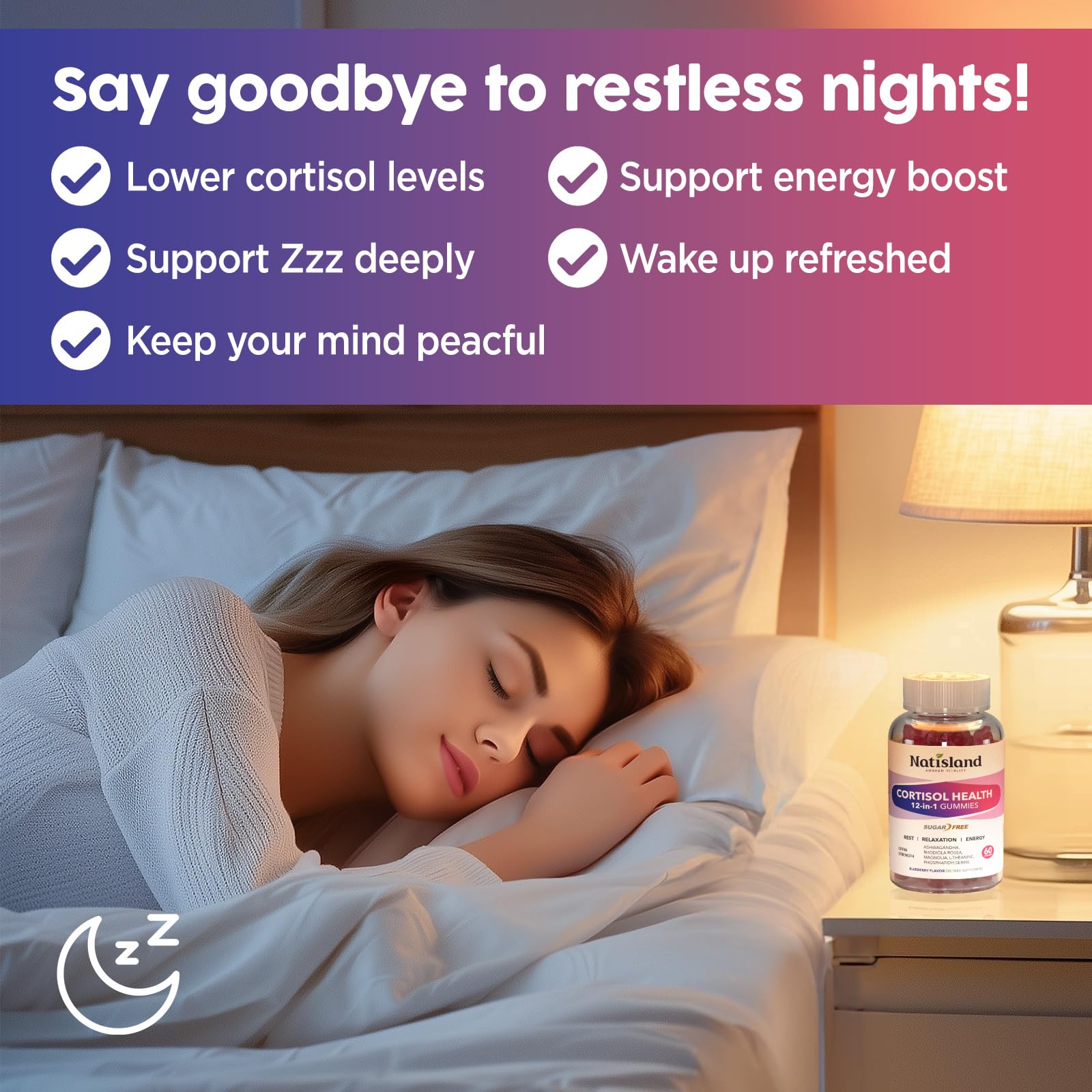 Cortisol Gummies, 12-in-1 Cortisol Reducer, with Magnesium Glycinate, Ashwagandha, L-Theanine, Phosphatidylserine, Vitamin B6 & D3, Rhodiola Rosea, for Men & Women, Sugar-Free, Vegan, NON-GMO, 60CT NATISLAND uk supplements