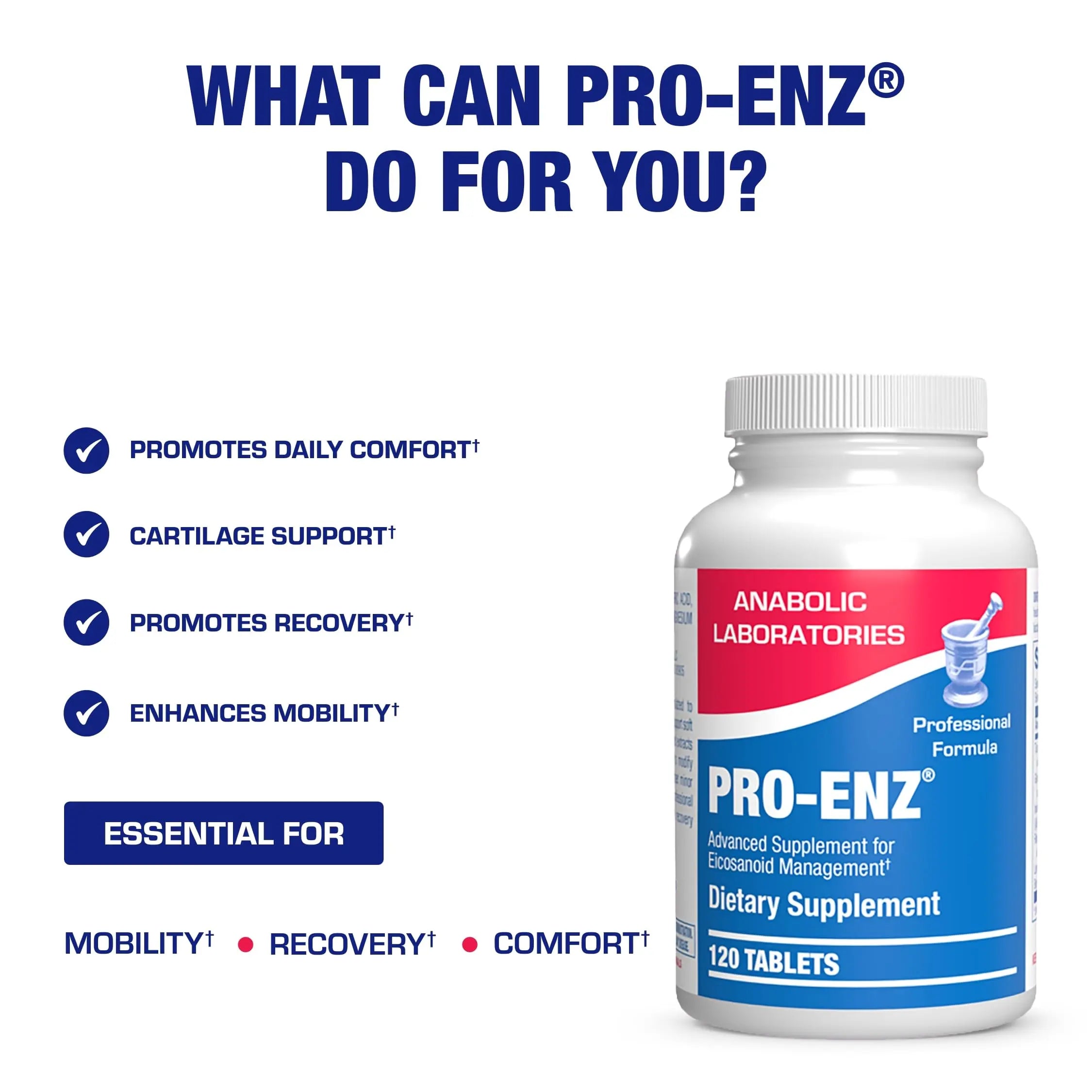 Pro ENZ Joint Support Supplement - Clinical Formula Turmeric Boswellia Supplement for Joint & Cartilage Mobility and Comfort Support Plus Eicosanoid Management with Proteolytic Enzymes (120 Servings) Anabolic Laboratories uk supplements