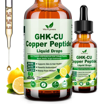 Vita PLynxera GHK-CU Peptide Supplement Liquid Drops, Premium 6-in-1 GHK CU Copper Peptides w. Marine Collagen Hyaluronic Acid Biotin for Anti-Aging, Skin Hair Growth Support, Oral Drops丨Women Men Vita PLynxera uk supplements