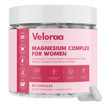 Premium Magnesium Complex for Women 60 Capsules | Complete 3-in-1 with Magnesium Glycinate Citrate & Malate Supports Calm, Digestion, Energy Vegan & Non-GMO Supplement | Veloraa Veloraa uk supplements