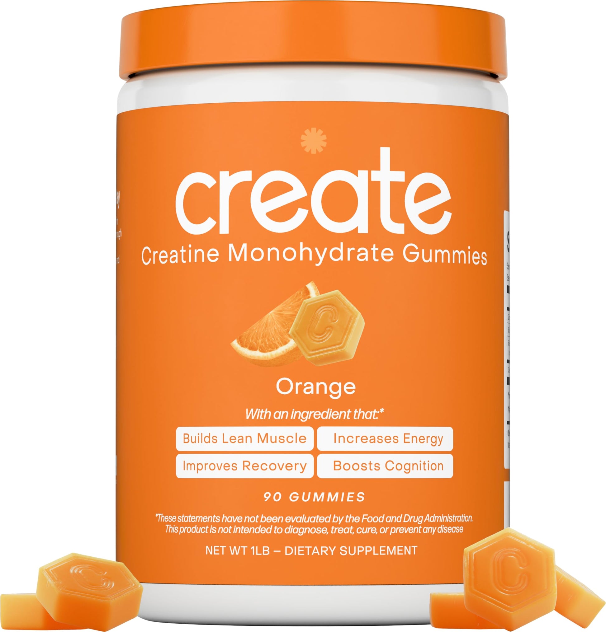 Create Creatine Monohydrate Gummies for Men & Women, Boost Focus, Strength, and Endurance, Anti-Melting Formula, Vegan, Gluten-Free, Non-GMO, 1.5g of Creatine per Gummy (Orange) Create uk supplements
