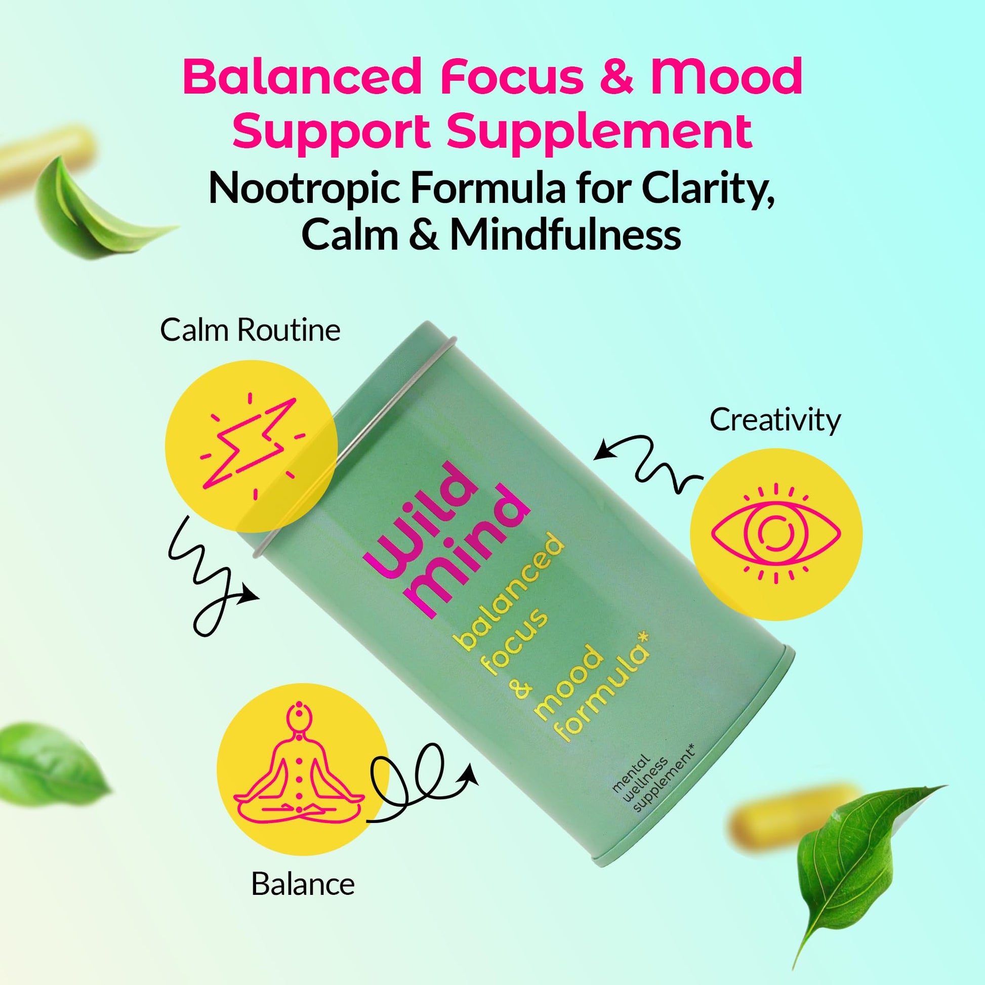 Wild Mind Mental Clarity Balanced Focus & Mood Support Supplement for Mental Wellness– 4-Ingredient Nootropic Brain Support for Calm & Energy – Vegan, 90 Capsules, 30-Day Supply Wild Mind uk supplements