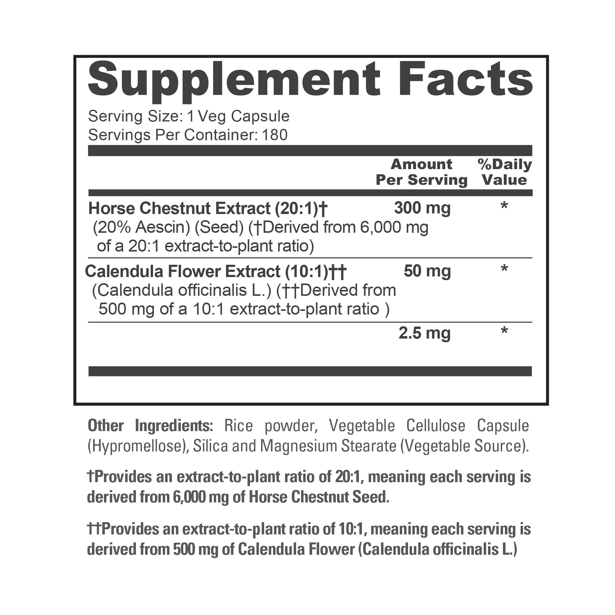 NusaPure Horse Chestnut 20:1 Extract, 300 mg Equivalent to 6,000mg 180 Veggie Caps Non-GMO, Vegan, BioPerine, Calendula Flower NusaPure uk supplements