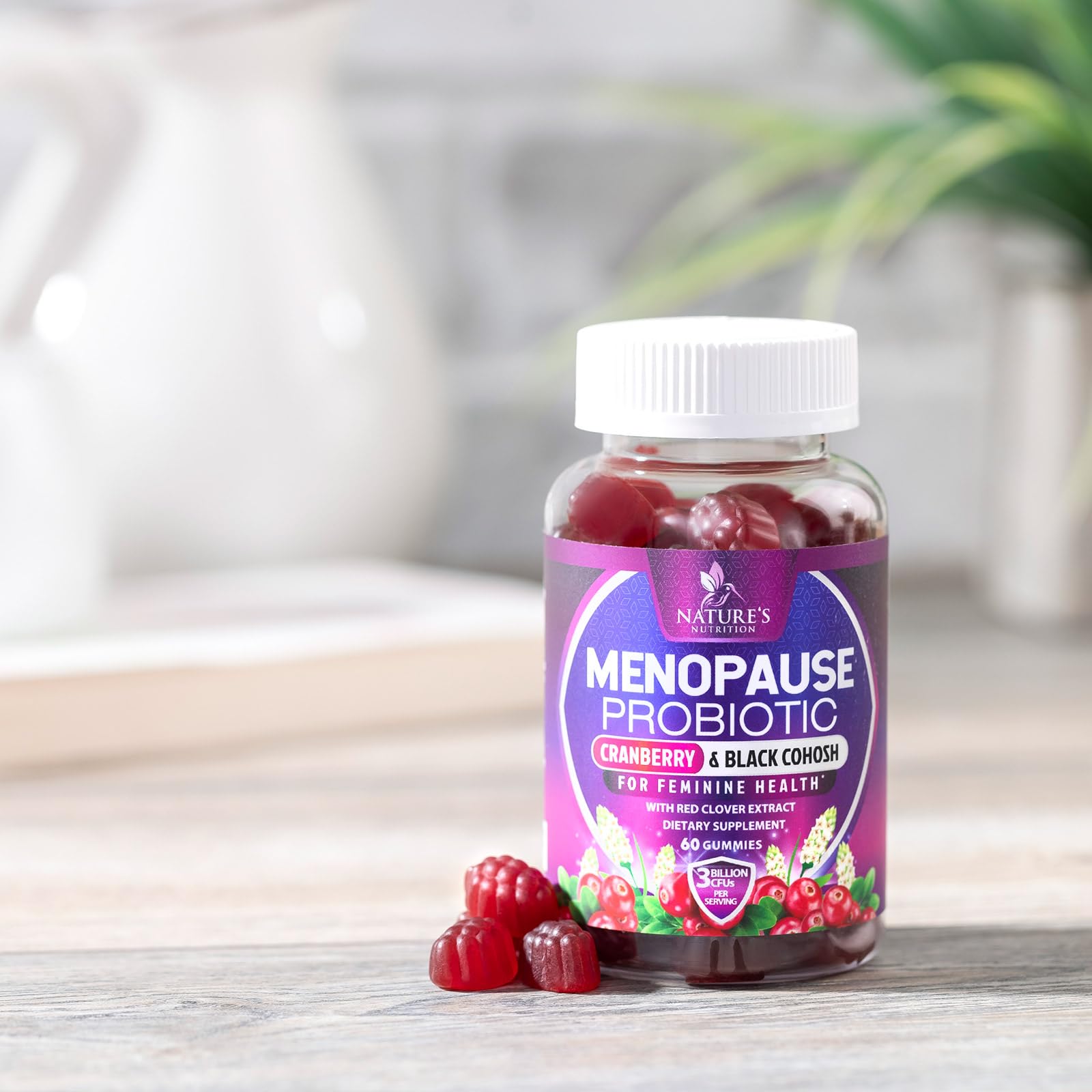 Menopause Supplement Gummies - 3 Billion CFU Women's Probiotics - Advanced Menopause Relief Formula for Women with Black Cohosh & Red Clover - Mild Hot Flashes & Night Sweats Support - 60 Gummies Nature's Nutrition uk supplements