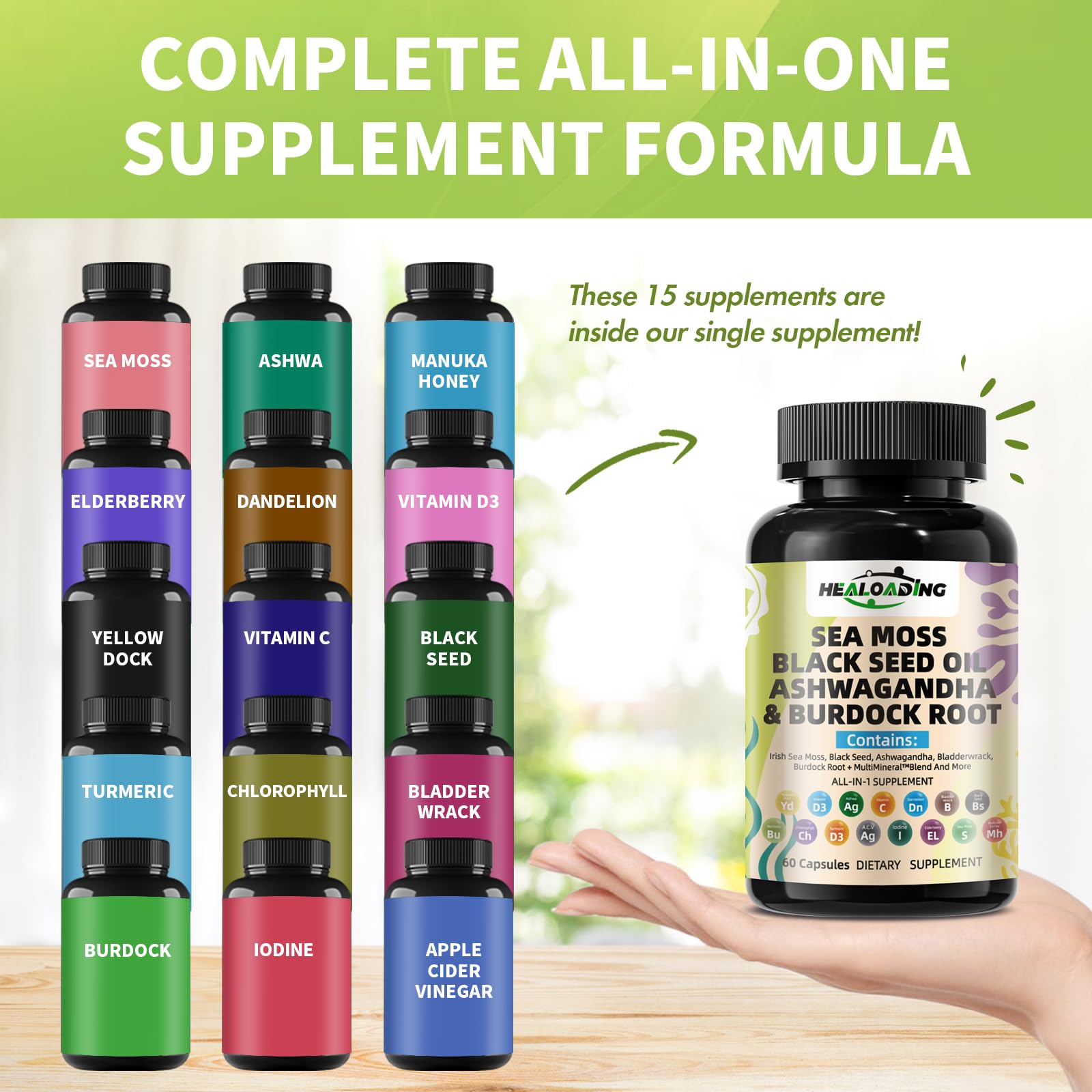 HEALOADING Sea Moss Capsules：Wildcrafted Organic Irish Seamoss & Bladderwack - Rich in Minerals, Supports Thyroid Health, Digestion, Skin & Immune System - Vegan, Non-GMO HEALOADING uk supplements