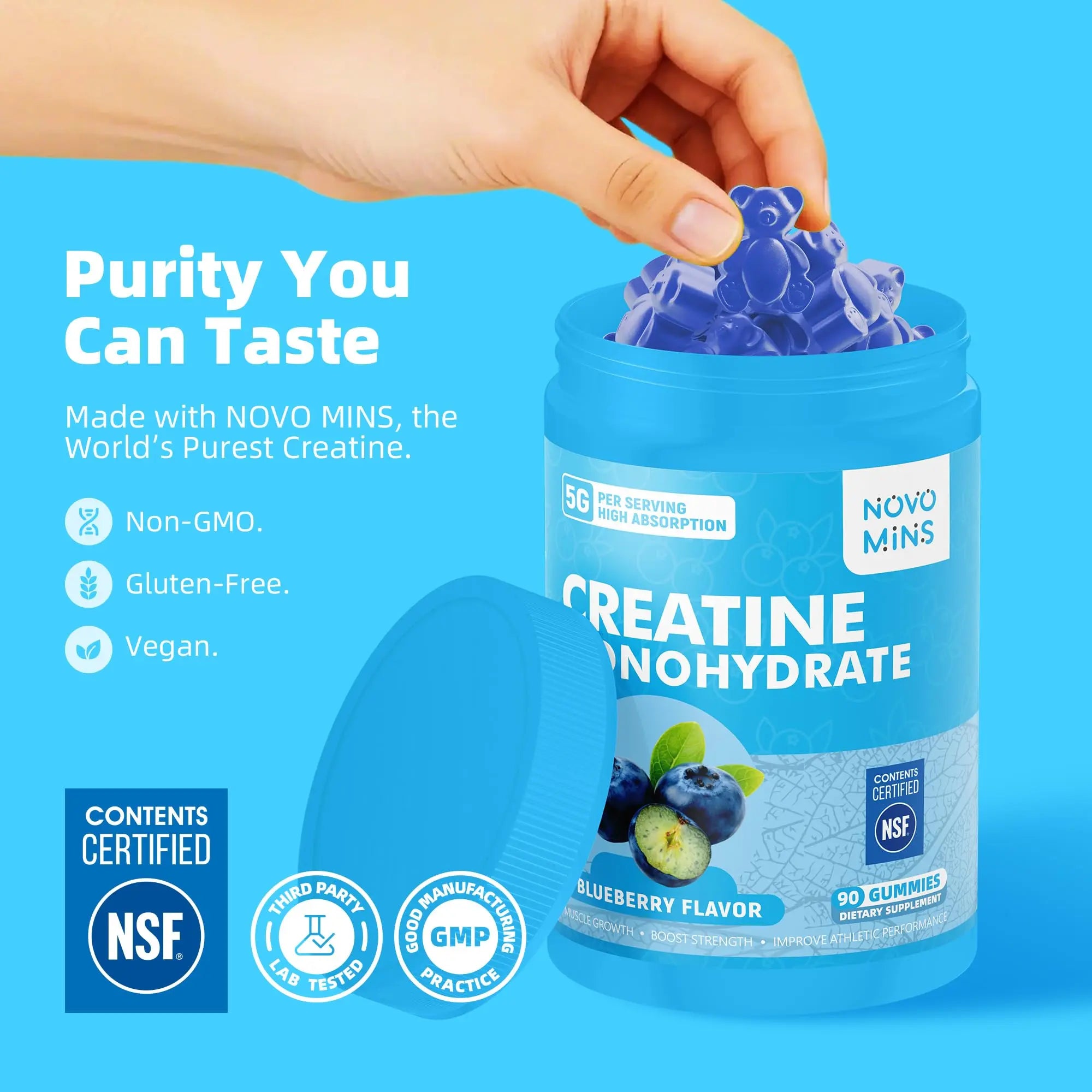 novomins Creatine Monohydrate Gummies 5000mg for Men & Women, Chewables Creatine Monohydrate for Muscle Strength, Muscle Builder, Energy Boost, Pre-Workout Supplement novomins uk supplements