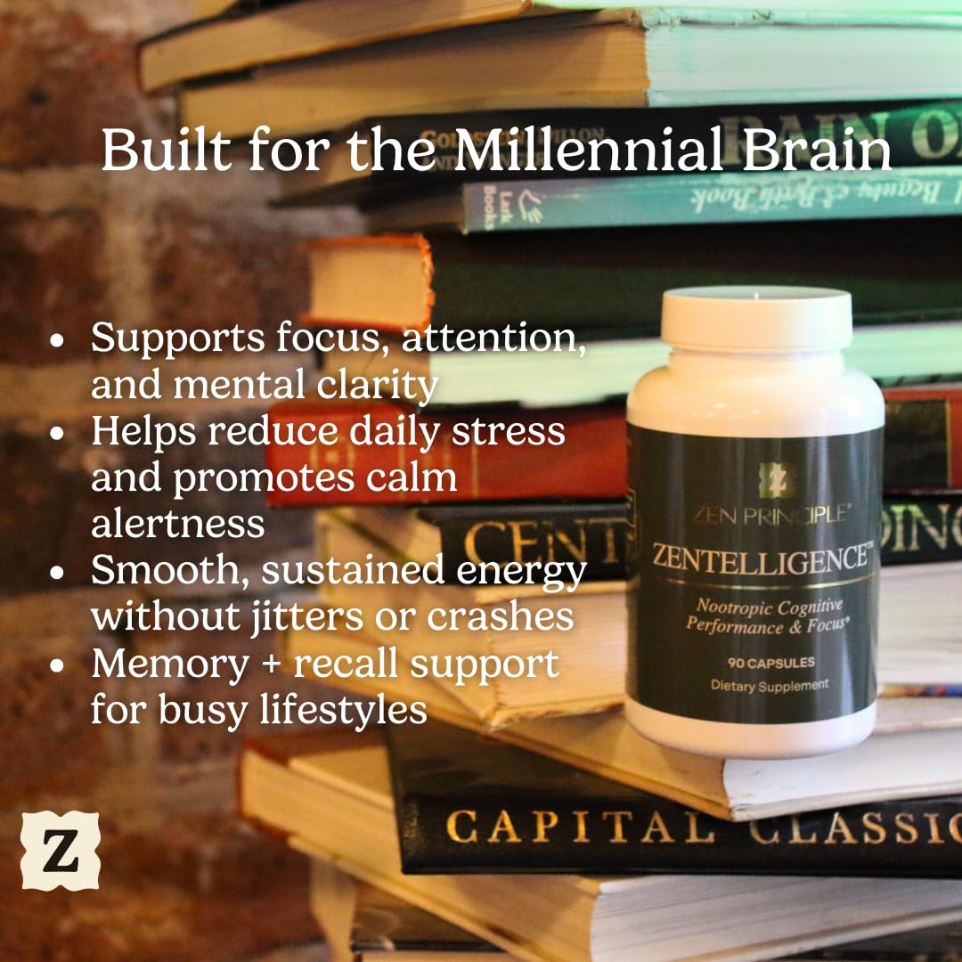 Zen Principle Zentelligence™ Focus Nootropic Supplement for Students & Professionals | Energy, Memory & Stress Support | Jitter-Free Formula with L-Theanine, Ginkgo Biloba, Huperzine A. 90 Capsules Zen Principle uk supplements