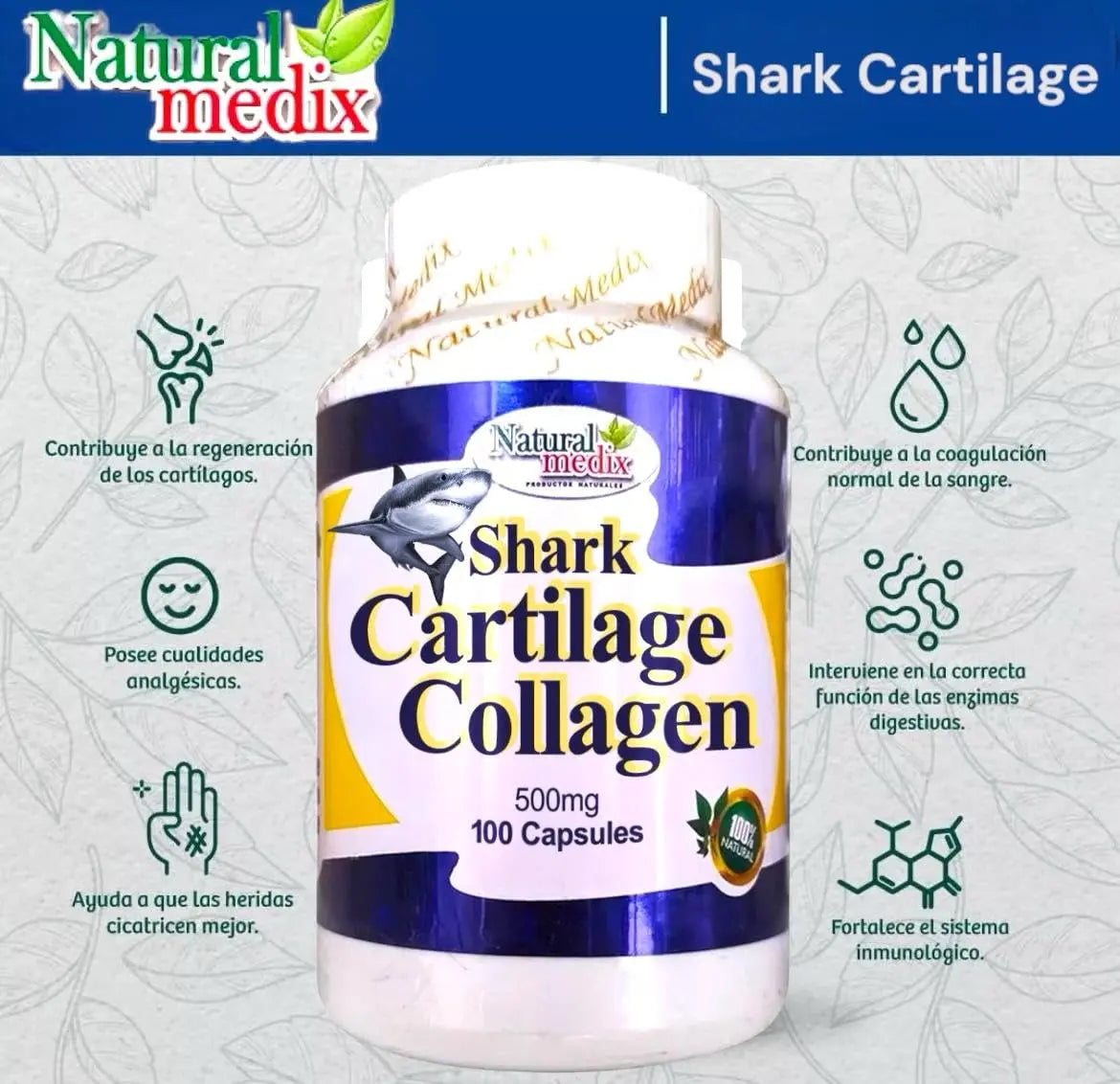 Natural medix Cartilage – Joint Support Supplement with Glucosamine, Collagen & Magnesium – 100 Caps - Cartílago de Tiburon Natural medix uk supplements