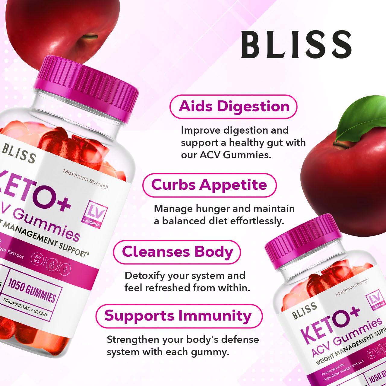 5 Pack - Bliss Keto ACV Gummies Advanced Weight Loss, Bliss ACV Active Gummies LIVORKA uk supplements