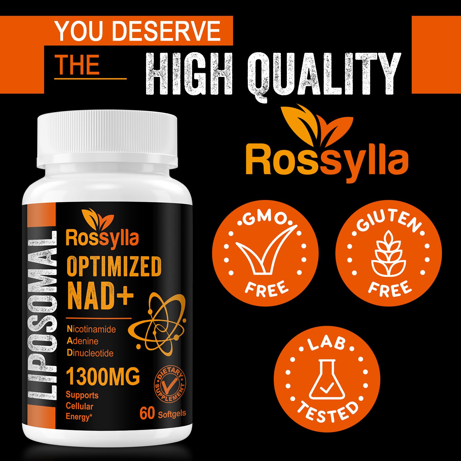 Rossylla 1300 MG Liposomal NAD+ Supplement | Highest Absorption | Purest NAD Supplemet to Boost NAD+ Effetively | Boosting NAD+ Supplement for Aging Defese, Cellular Energy, Longevity | 120 Count Rossylla uk supplements