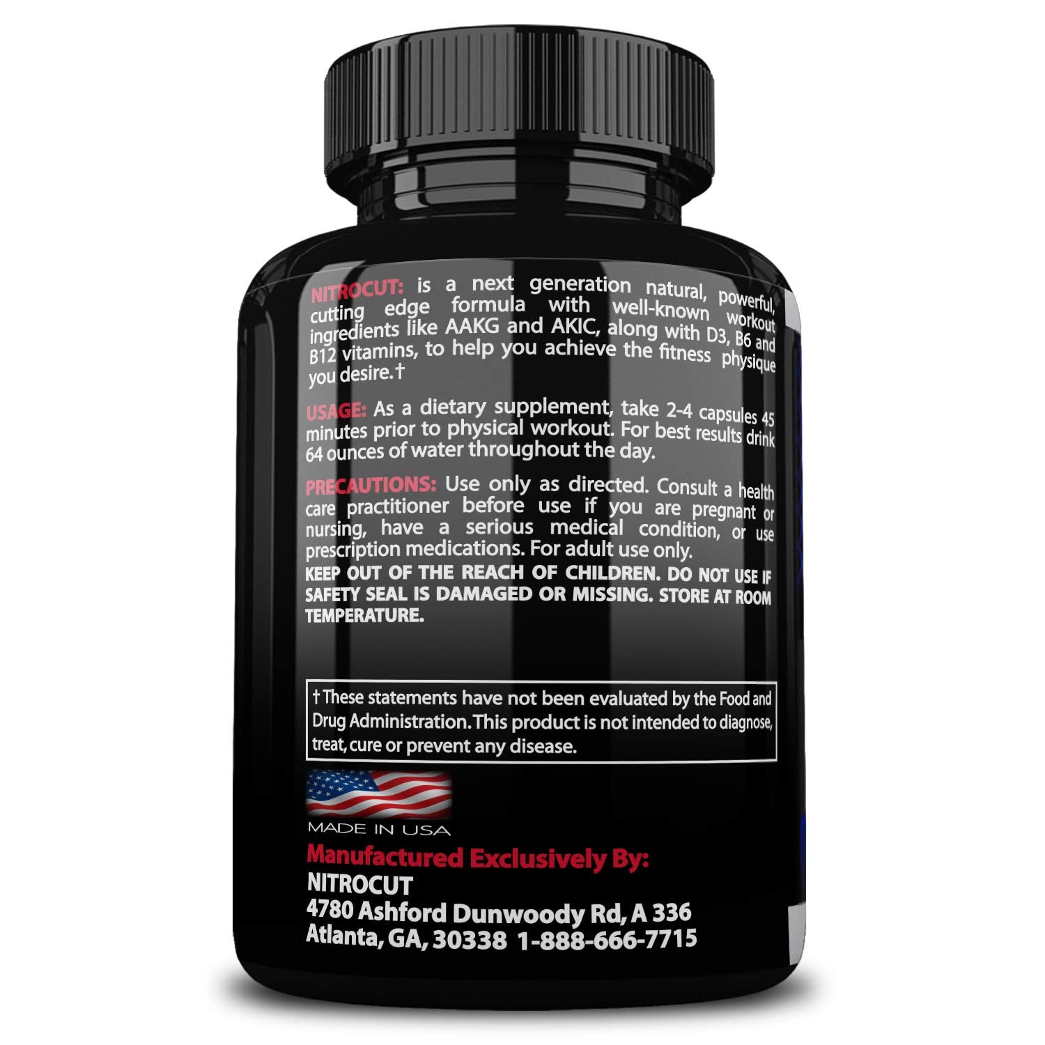 NITROCUT Pre Workout Supplement -120 Capsules - Nitric Oxide Supplements - l arginine NITROCUT uk supplements