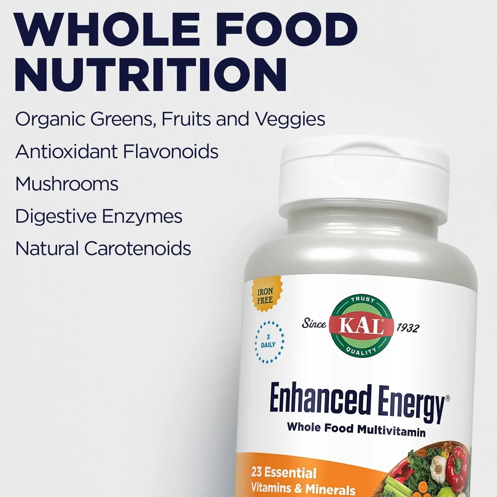 KAL® Enhanced Energy Multivitamin | Whole Food Based Vitamins & Minerals w/ Antioxidants, Digestive Enzymes & Natural Carotenoids | 180 Capsules KAL uk supplements