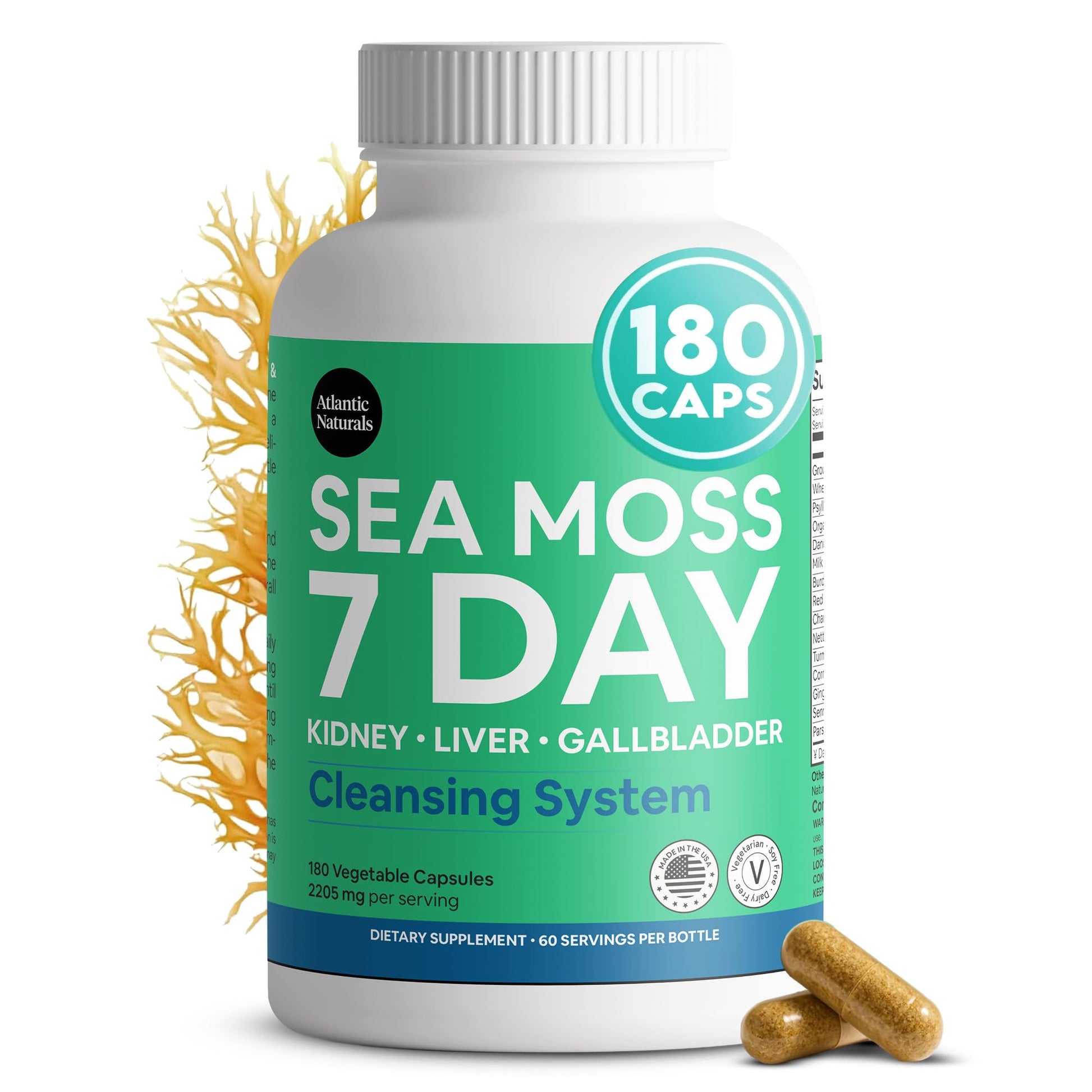 Atlantic Naturals Sea Moss Capsules – 7 Day Herbal Blend for Liver & Gallbladder Wellness – with Dandelion Root, Milk Thistle, Burdock Root, Red Clover & Chanca Piedra – 180 Count Sea Moss Capsules Atlantic Naturals uk supplements