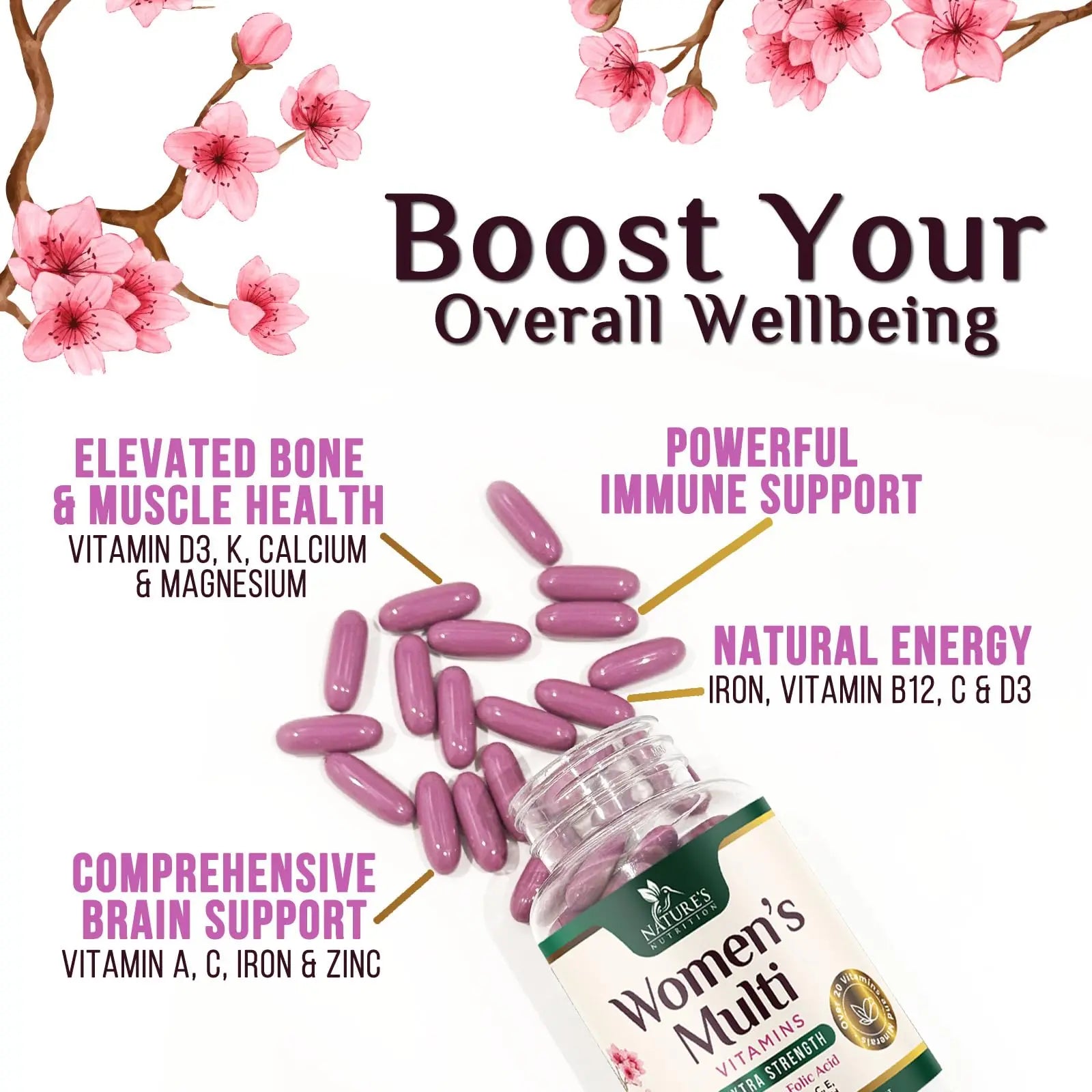Multivitamin for Women - Complete Daily Womens Multivitamins with Calcium, Folic Acid, Vitamin A, C, D, E, & B Vitamins Nature's Nutrition uk supplements