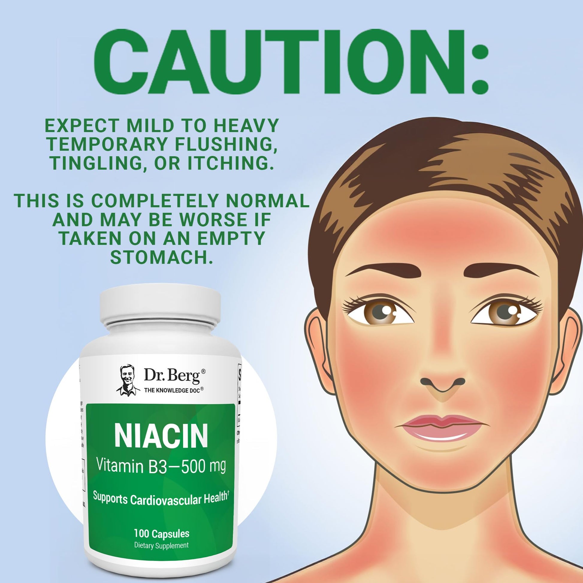 Dr. Berg Highly-Potent Niacin 500 mg – Now Only 125 mg per Capsule for Niacin Flush Tolerance Building – Gradually Increase to 500mg a Day – Vitamin B3 for Heart, Brain & Energy Support – 100 Capsules Dr. Berg Nutritionals uk supplements