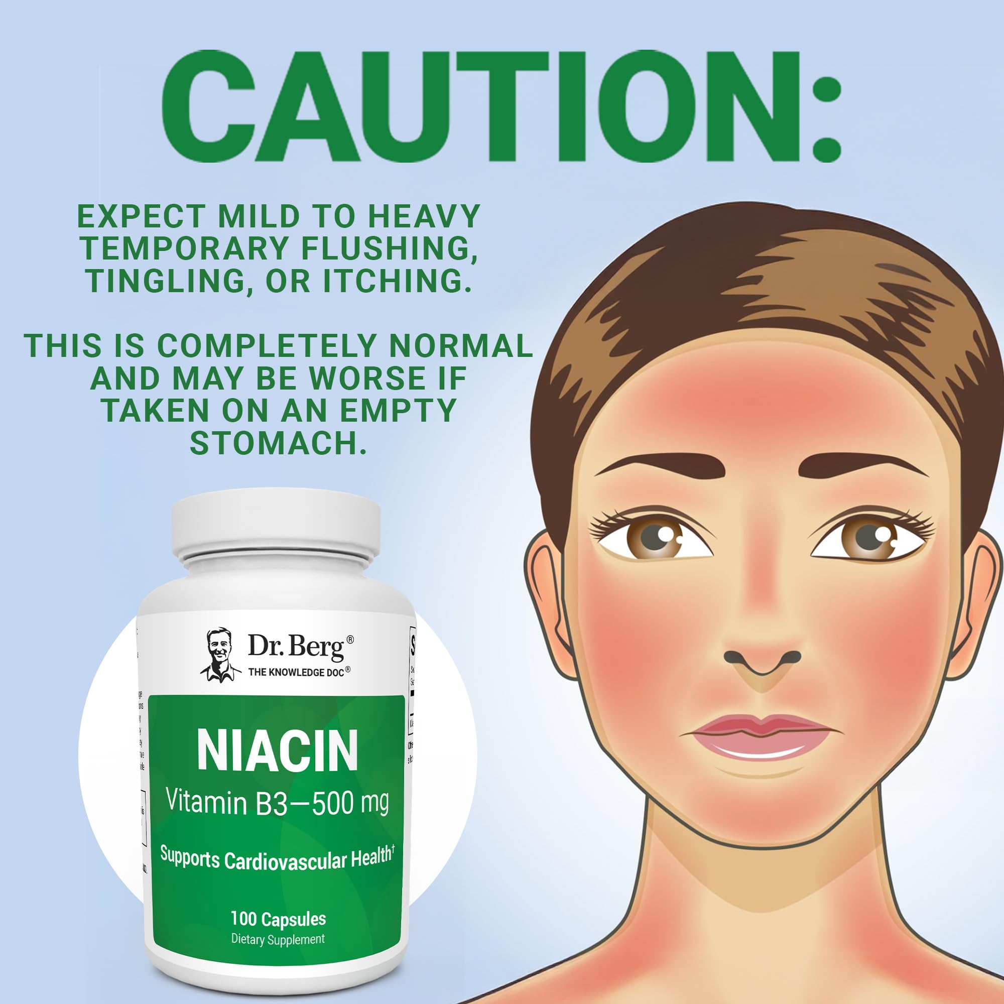 Dr. Berg Highly-Potent Niacin 500 mg – Now Only 125 mg per Capsule for Niacin Flush Tolerance Building – Gradually Increase to 500mg a Day – Vitamin B3 for Heart, Brain & Energy Support – 100 Capsules Dr. Berg Nutritionals uk supplements