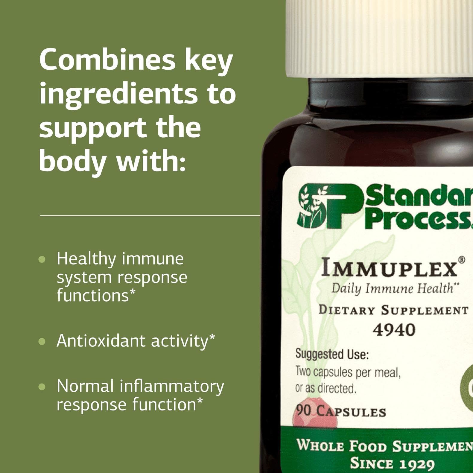 Standard Process Inc. Immuplex - Daily Immune Support Supplement with Folate, Iron, Vitamin C & Vitamin A - Mineral Supplement with Antioxidant Ingredients - 90 Capsules Standard Process Inc. uk supplements