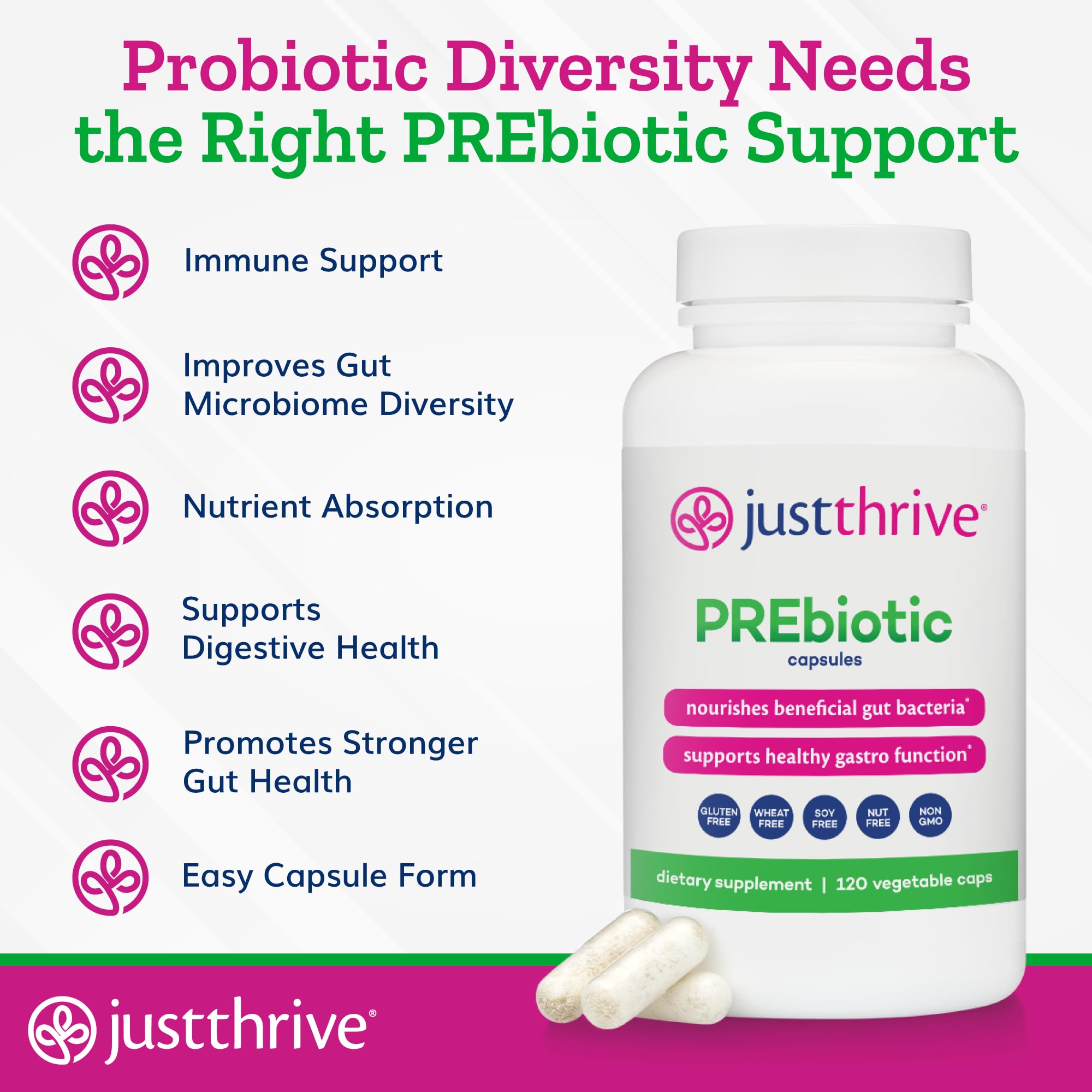 Just Thrive PREbiotic Capsules - Prebiotic Blend for Gut Health and Immune Support, 120 Caps Just Thrive uk supplements