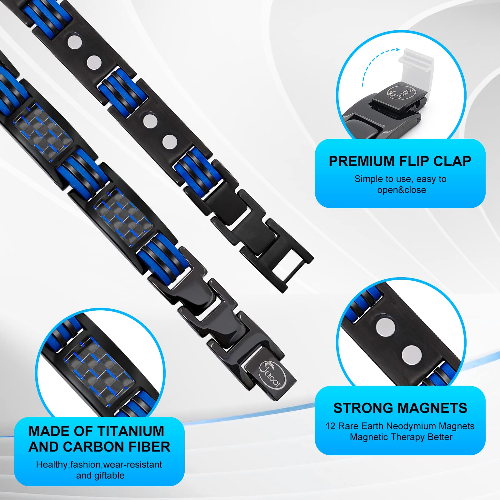 JEROOT Magnetic Bracelets for Men, Blue Carbon Fiber Pure Titanium Magnetic Bracelet JEROOT uk supplements