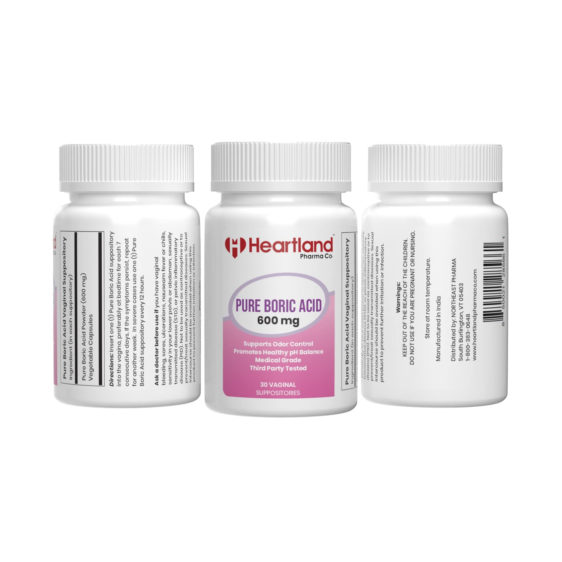 Heartland Pharma Boric Acid Vaginal Suppositories - Feminine Care - 100% Pure Boric Acid - (30 ct)(2 Pack) Heartland Pharma uk supplements