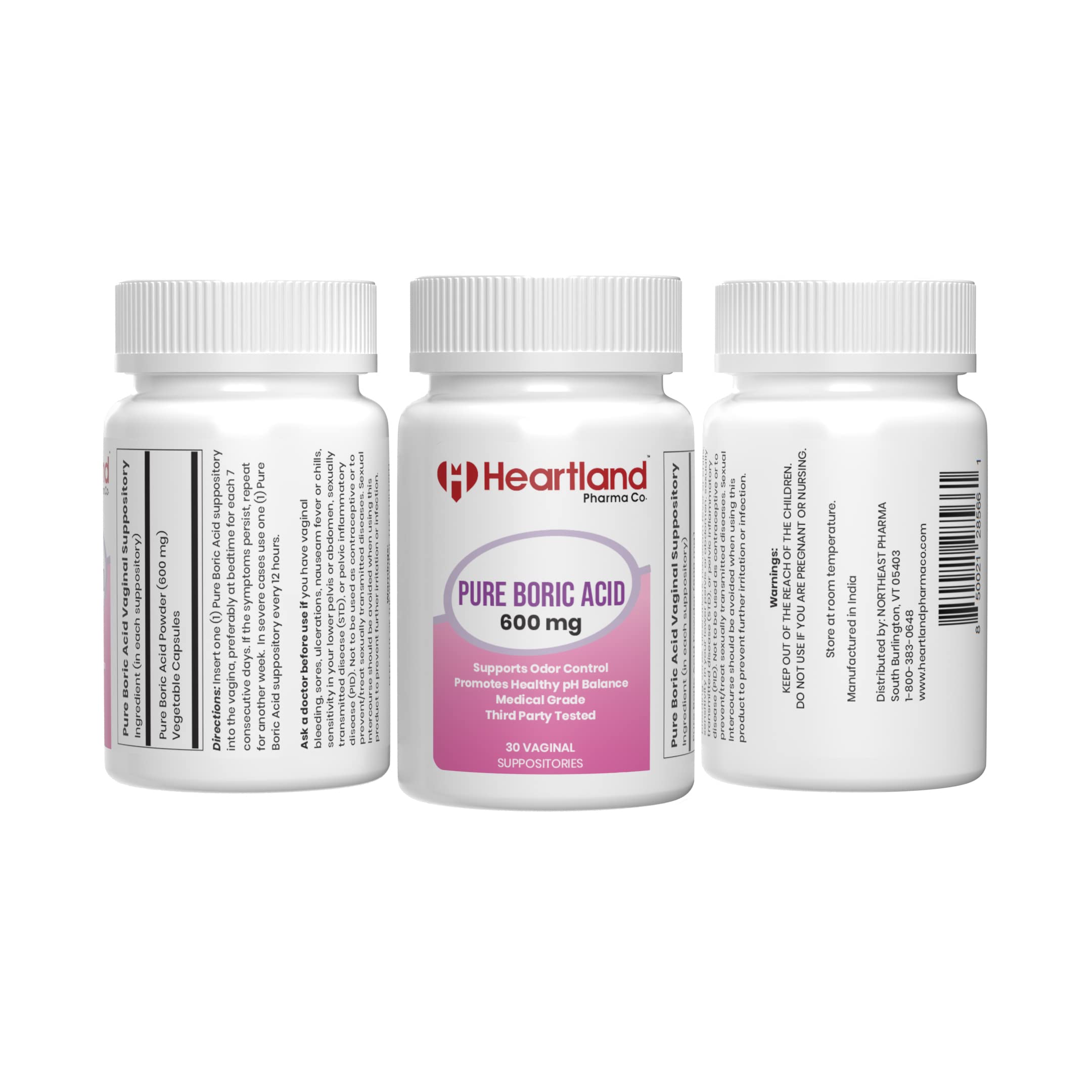 Heartland Pharma Boric Acid Vaginal Suppositories - Feminine Care - 100% Pure Boric Acid - (30 ct)(2 Pack) Heartland Pharma uk supplements