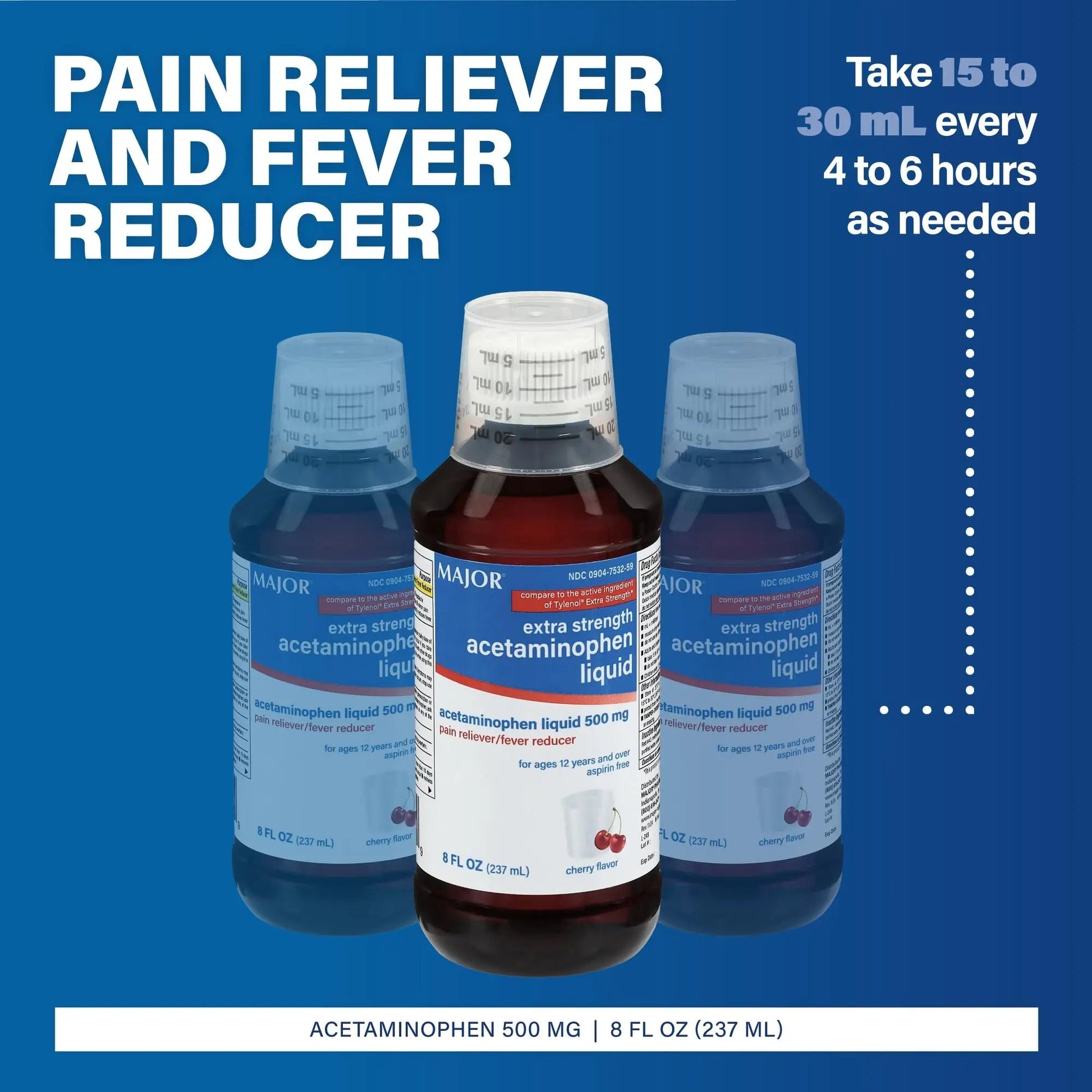 MAJOR Adult Extra Strength Liquid Acetaminophen 500mg - Helps Relieve Pain and Reduce Fevers - Aspirin Free - Cherry Flavor - 8 Fl Oz (2 Pack) MAJOR uk supplements