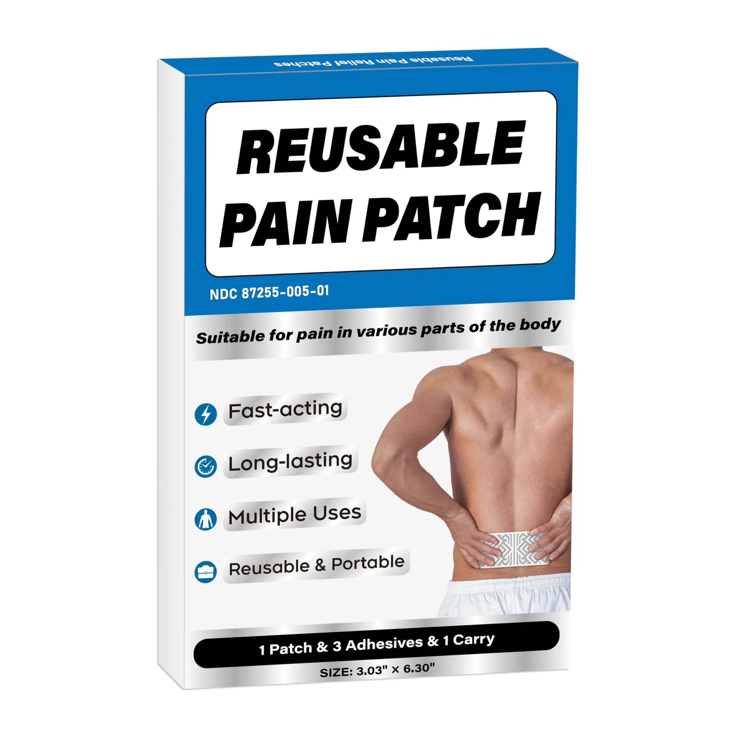 Teemofe Reusable Pain Patch, for Sore Muscle Relief - Pain Relief Patches for Back, Foot, Knee, Neck & More, Easy Adhesive Application, Fast Acting - Includes 1 Patch, 3 Adhesives&1 Carry Case-0327-1 Teemofe uk supplements