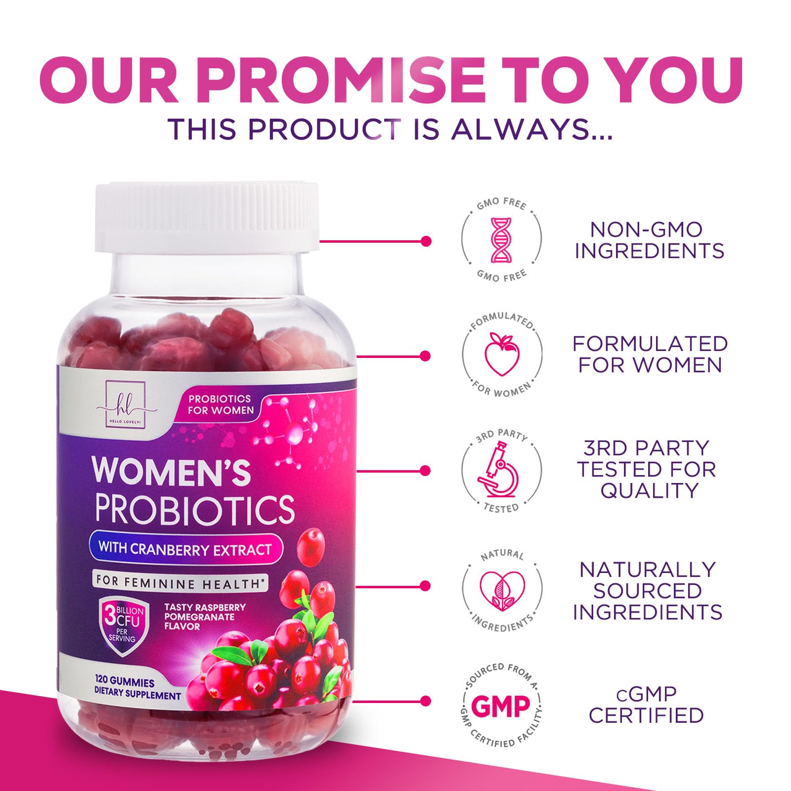 Probiotics for Women + Cranberry - 3 Billion CFU Guaranteed & 6 Vegan Strains for Women's Hello Lovely! uk supplements