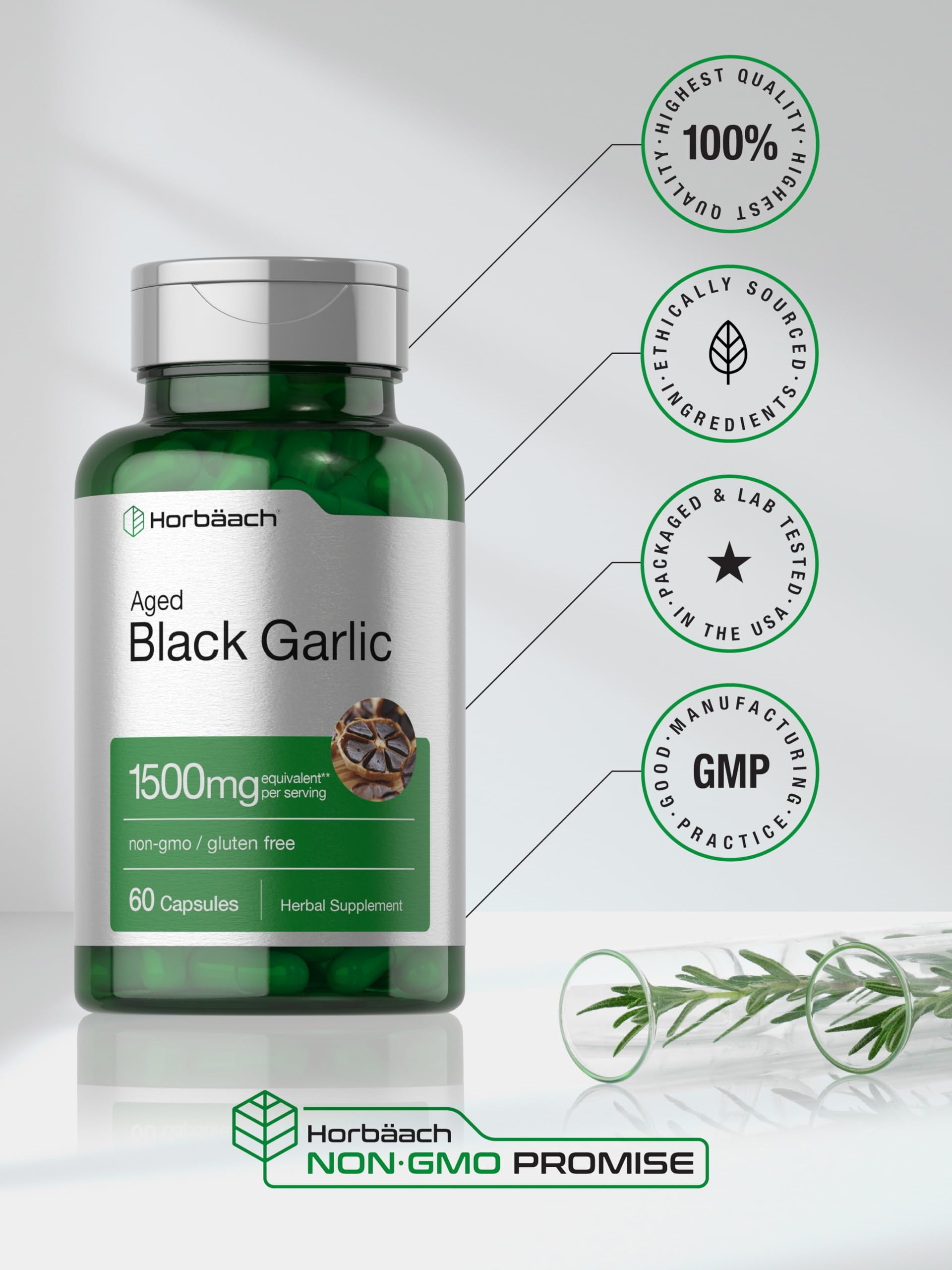 Aged Black Garlic Capsules 1500mg | 60 Count | Fermented Extract Supplement Horbäach uk supplements
