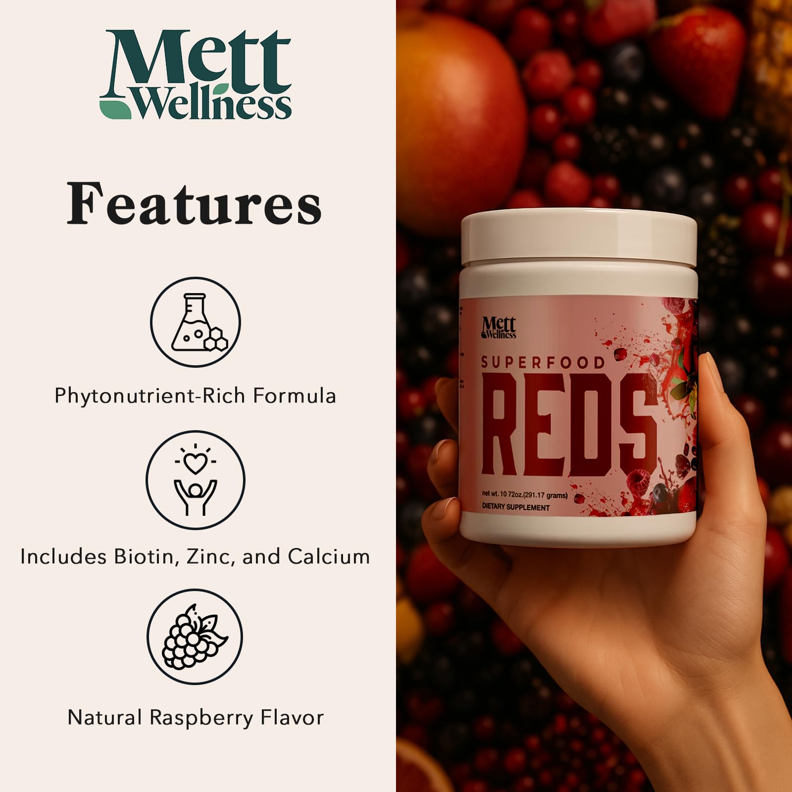 Mett Wellness Superfood REDS | 10.72 oz | With Vitamins A, C & E | Helps Maintain Nitric Oxide Levels | Supports Daily Wellness Mett Wellness uk supplements