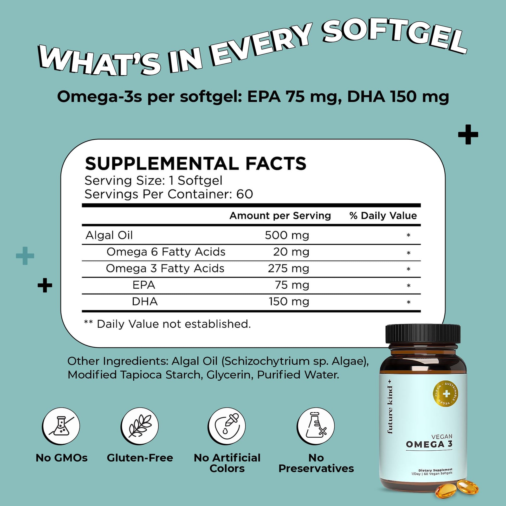 Future Kind Omega-3 Supplement for Clarity, Memory, and Mobility Comfort, 2 Months Supply of Citrus-Scented Softgels with EPA and DHA, Vegan Omega-3 Supplement from Algae, Carrageenan Free, 60 Count Future Kind uk supplements